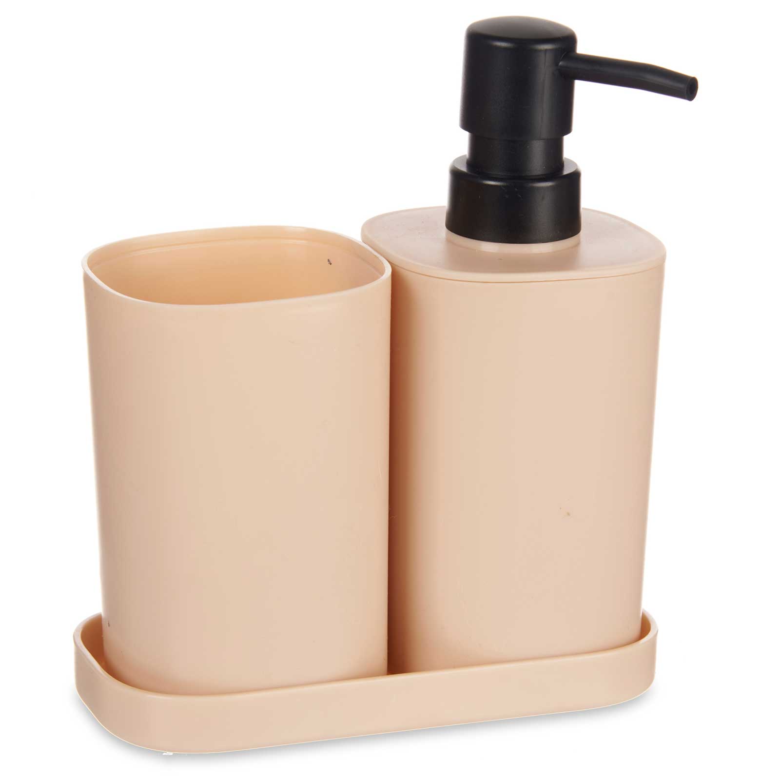 Berilo Dávkovač mýdla s kelímek na zubní kartáčky s táckem, plastový, 3 prvky béžová