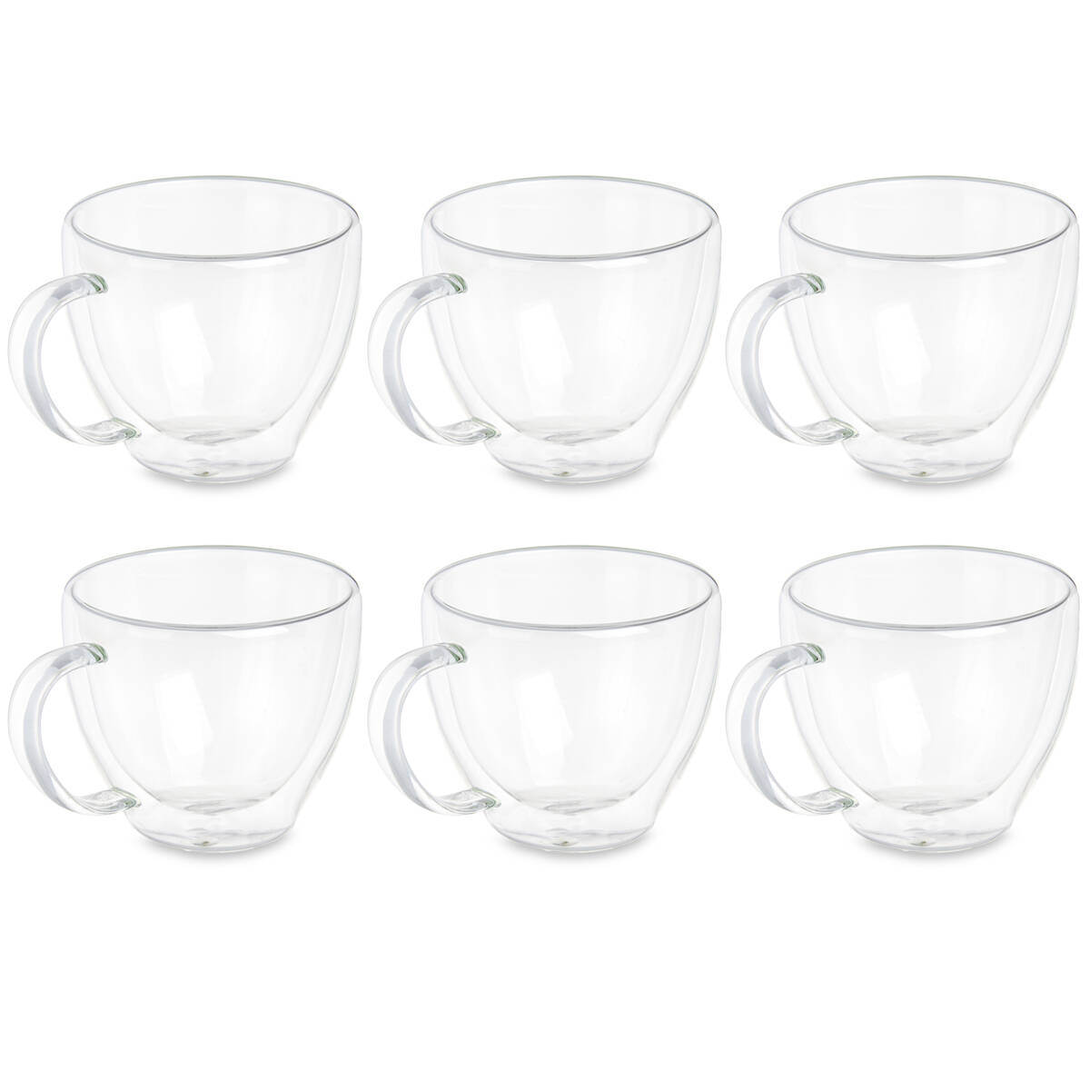 Vivalto Sada termálních sklenic na kávu nebo čaj, dvojité stěny, 6 šálků, 140 ml transparentní