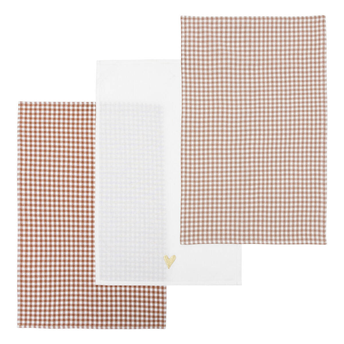 Atmosphera Kuchyňské bavlněné utěrky FLORAL, kostkované vichy, 3 ks béžová