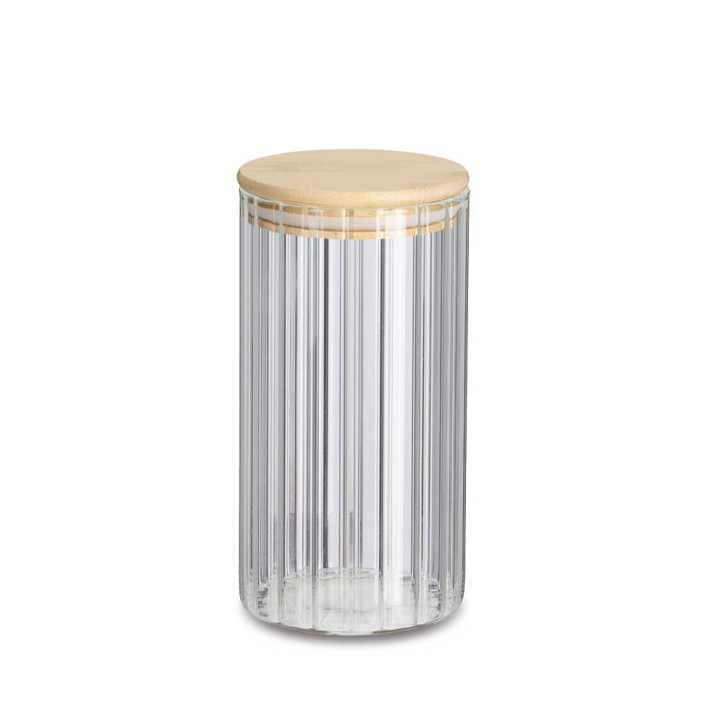 Zeller Dóza s bambusovým víkem GROOVES, 800 ml transparentní