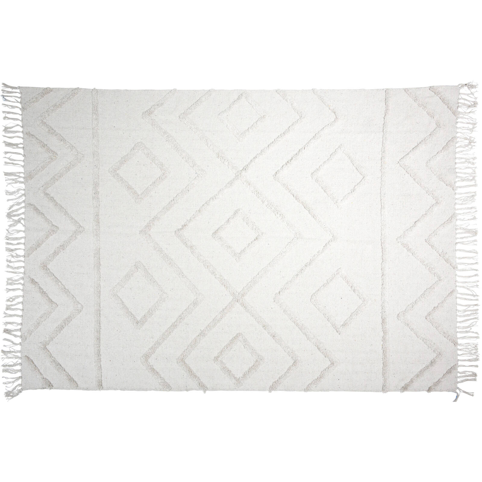 Home Styling Collection Koberec do ložnice v stylu boho, tuflovaná bavlna, 120 x 180 cm bílá