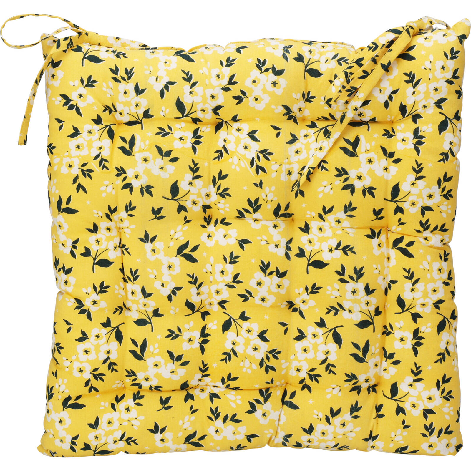 Home Styling Collection Sedací polštář, bílé květiny na žlutém pozadí, bavlna, 40 x 40 cm žlutá