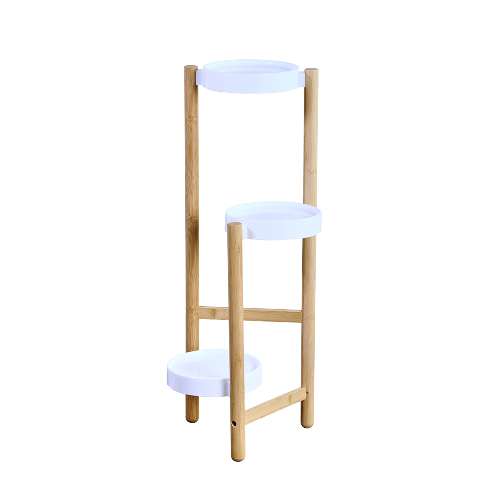 Kesper Bambusový stojan na květiny s plastovým podtácky bílá