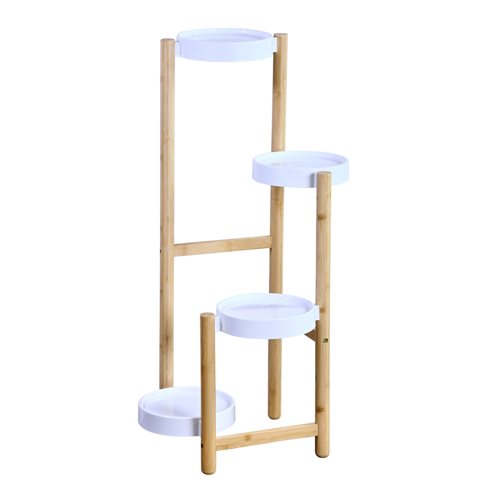 Kesper Bambusový stojan na květiny s plastovým podtácky bílá