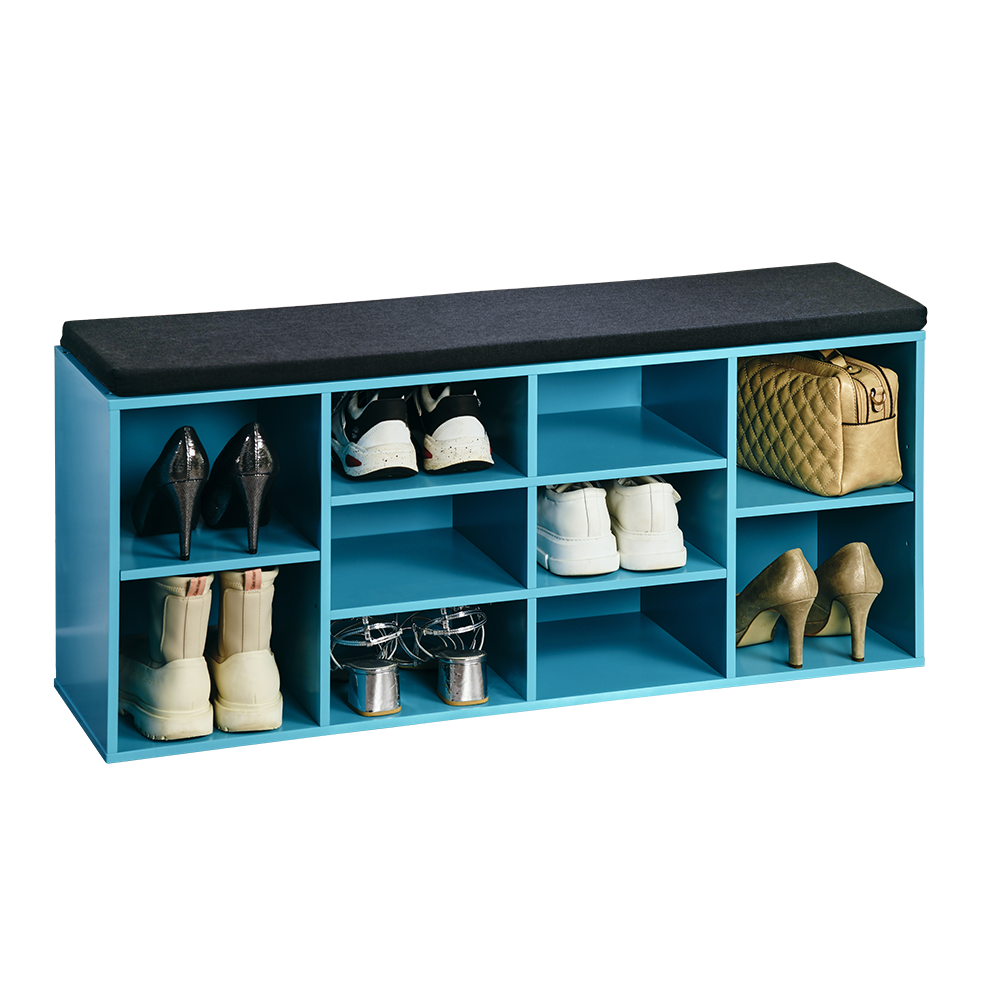 Kesper Botník na 10 párů bot, se sedadlem, 103,5 x 48 cm, modrá modrá