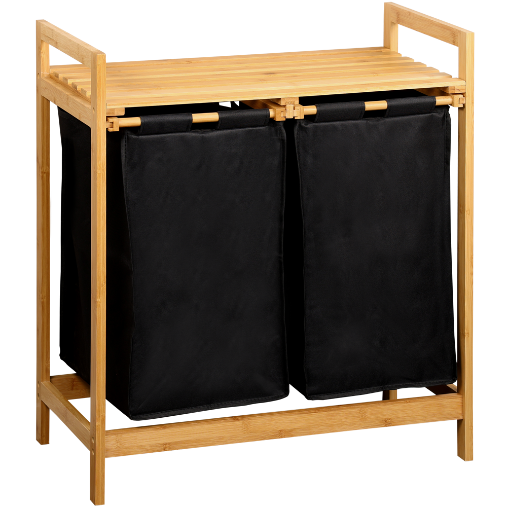 Kesper Bambusový koš na prádlo, dvoukomorový, 64 x 73 cm černá