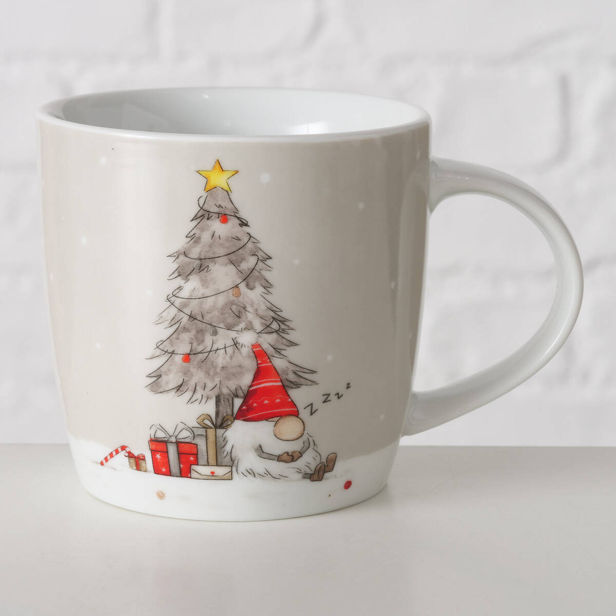 Boltze Home Hrnek se skřítky FIETE, 330 ml, motiv stromku šedá