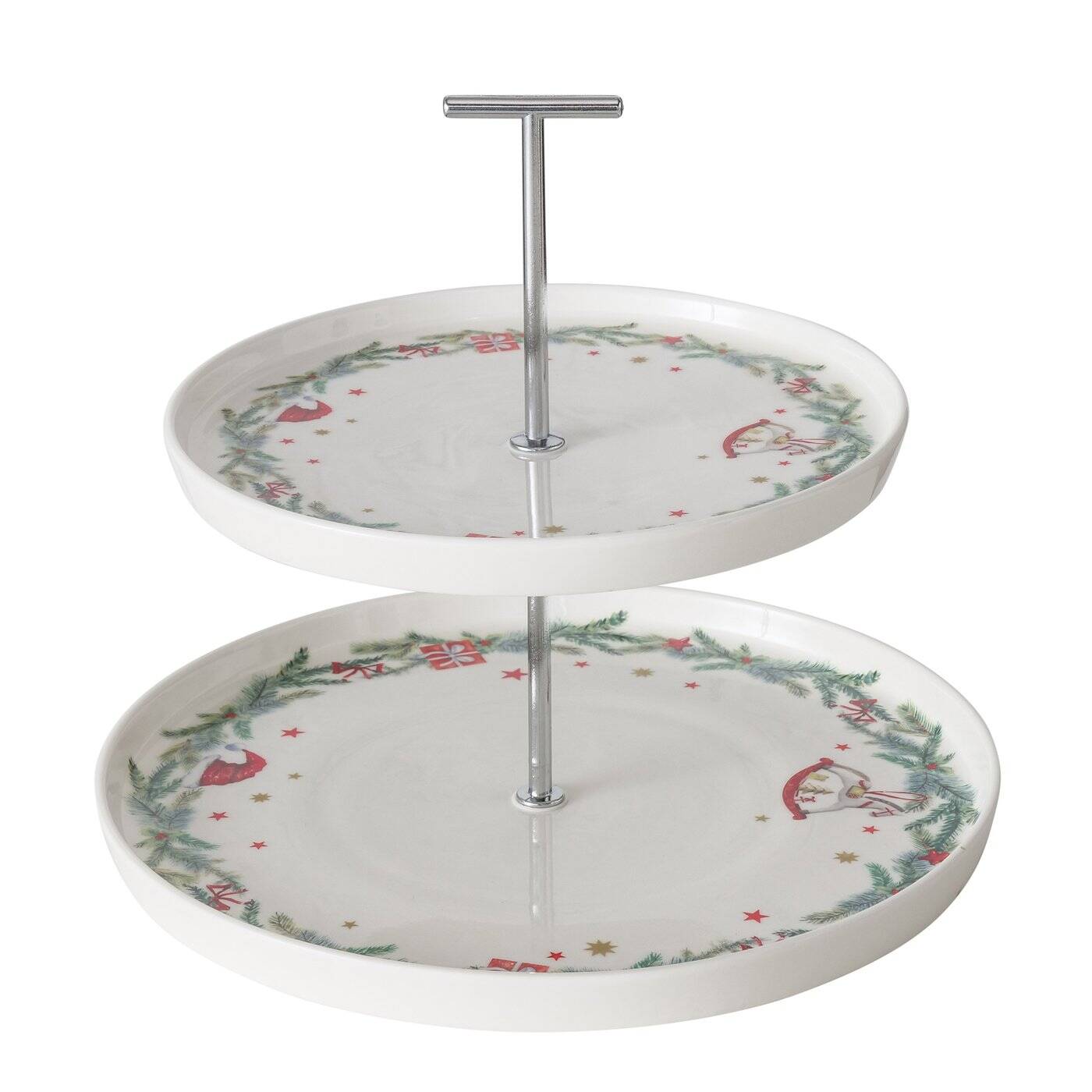 Boltze Xmas Dvoupatrový podnos se slavnostním vzorem FLORENZA, výš, 22 cm bílá