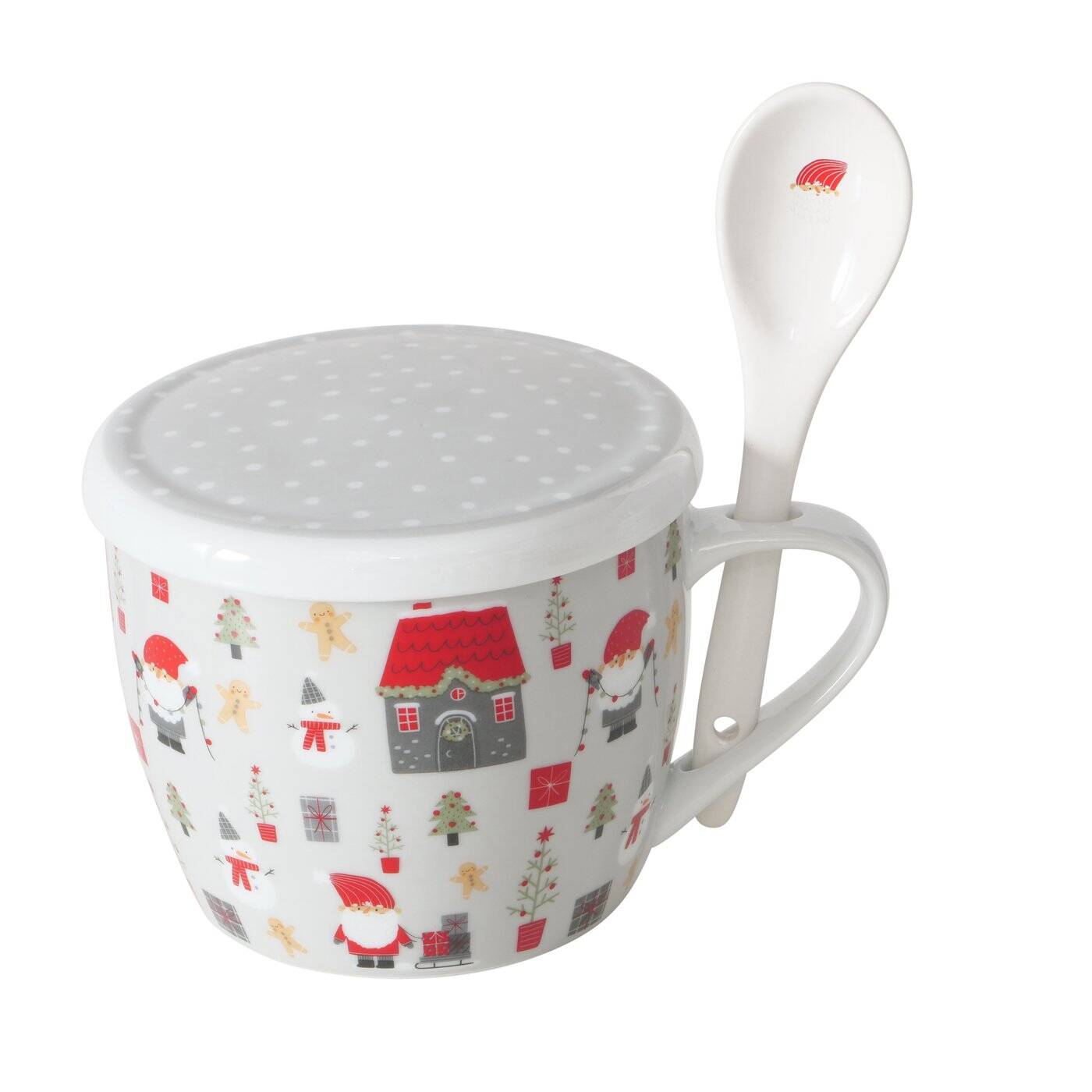 Boltze Home Vánoční hrnek jumbo s víkem a lžící MONTI, 600 ml šedá