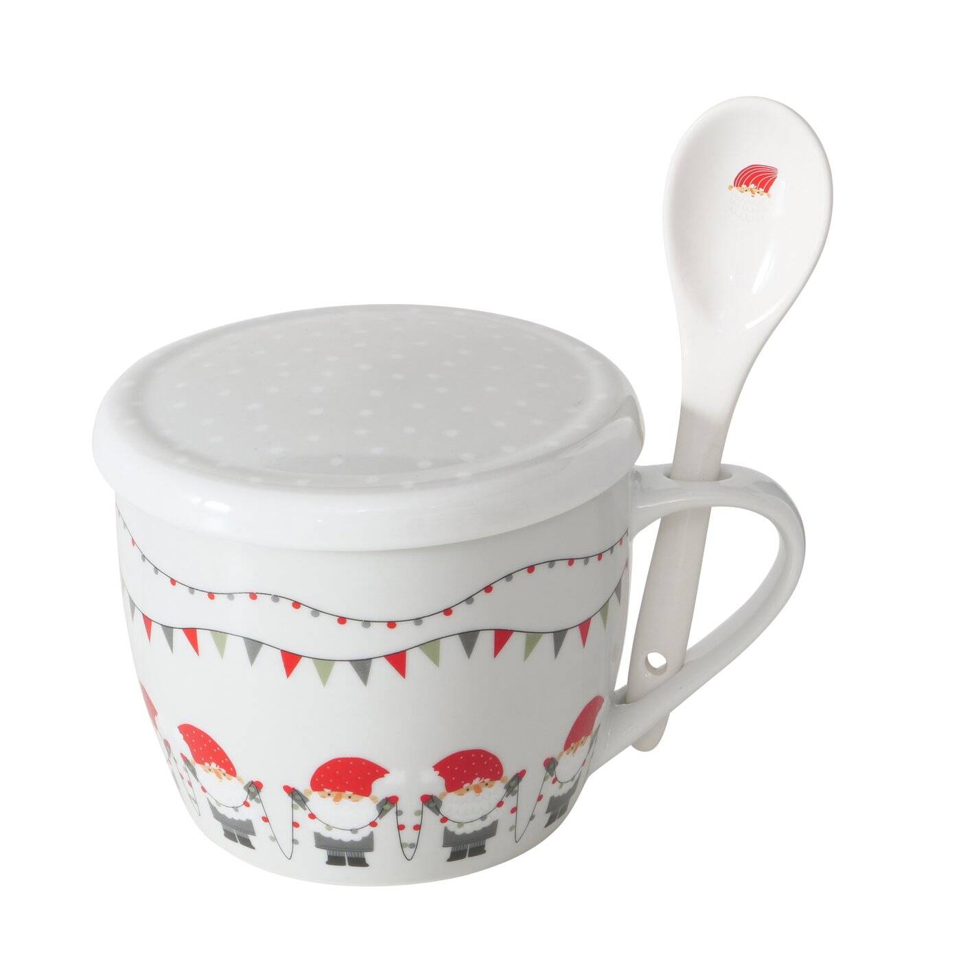 Boltze Home Vánoční hrnek jumbo s víkem a lžící MONTI, 600 ml šedá