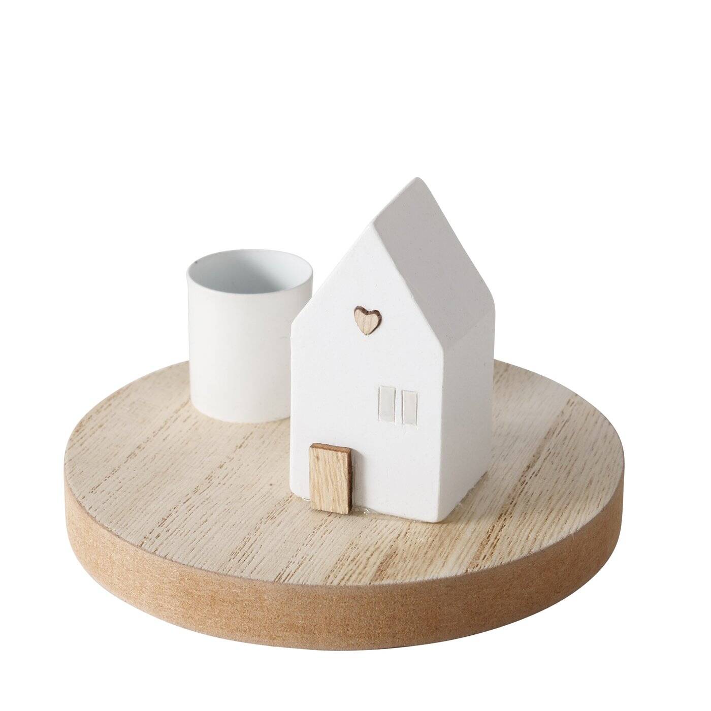 Boltze Home Svícen s domečkem na podstavci DOMICIL, 10 x 10 x 6,5 cm bílá
