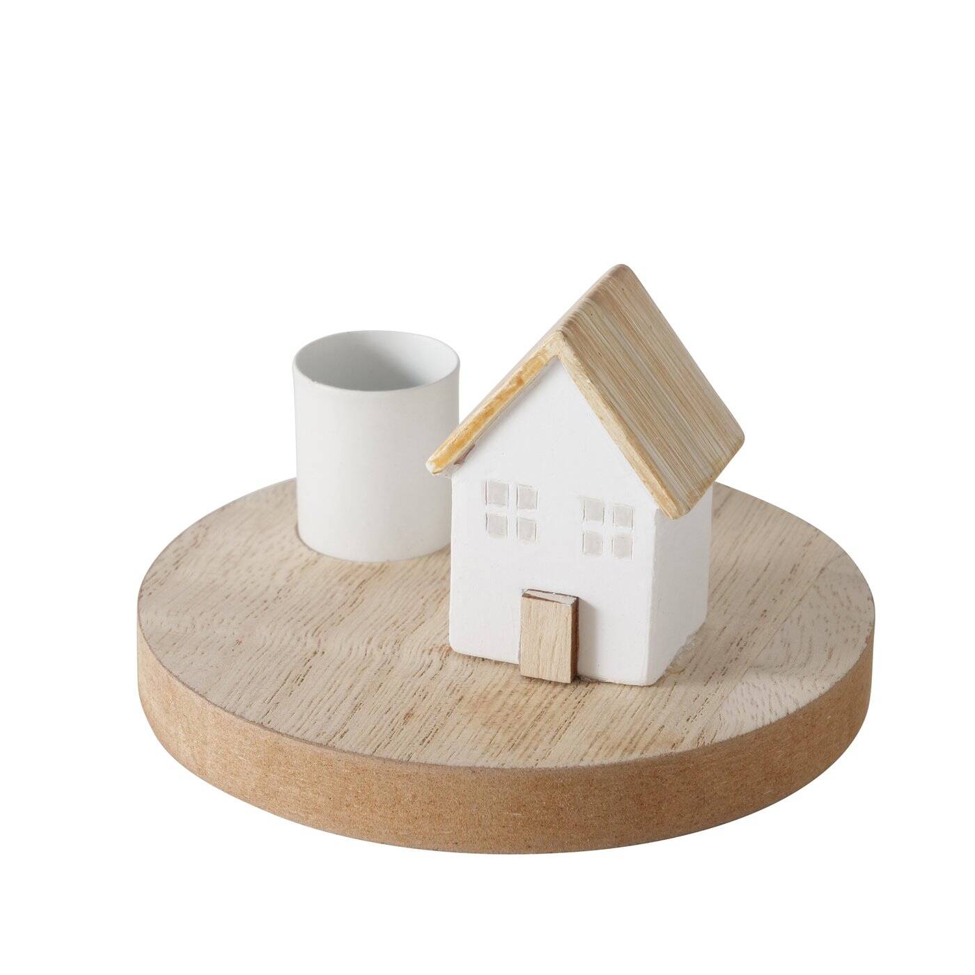 Boltze Home Svícen s domečkem na podstavci DOMICIL, 10 x 10 x 6,5 cm, bílý domeček bílá