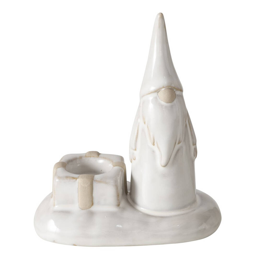 Boltze Home Svícen se skřítkem na jednu svíčku SLAVKO, výš, 11 cm, porcelán šedá
