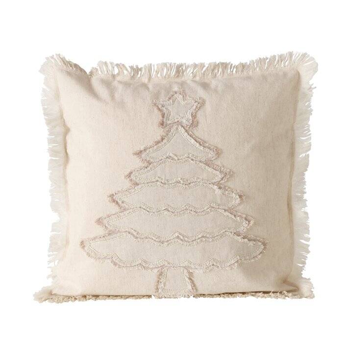 Boltze Home Bavlněný polštář s vánočním stromečkem a třásněmi SOFTLY, 50 x 50 cm béžová