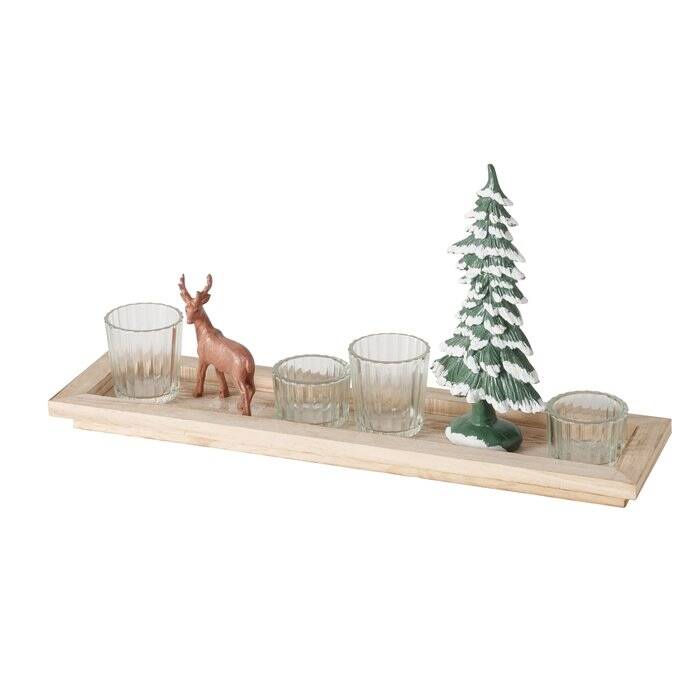 Boltze Home Dekorační tác s vánočními figurkagmi a svíčny, délka 42 cm vícebarevná