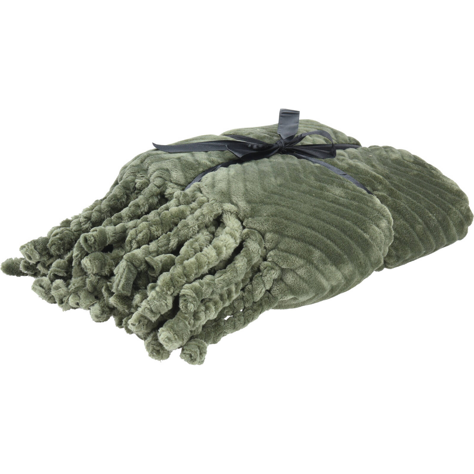 Home Styling Collection Deka boho s třásněmi, 100% polyester, 130 x 160 cm zelená