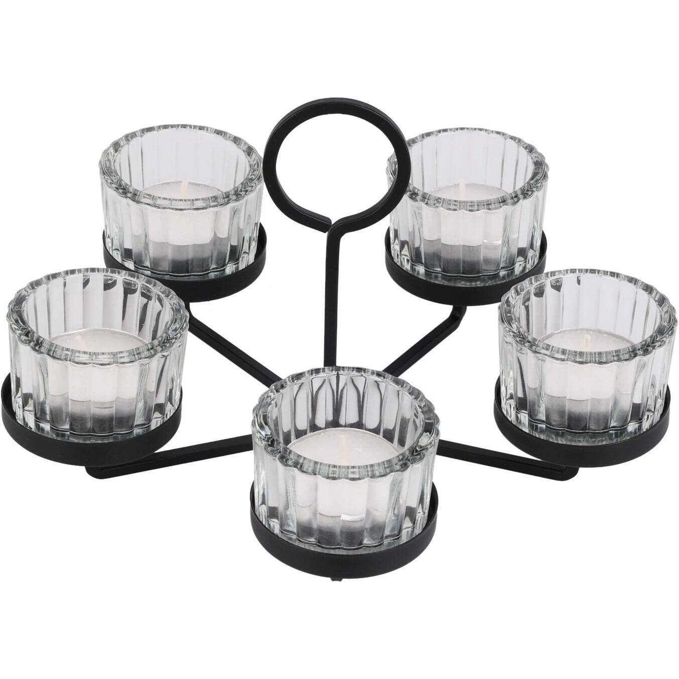 Home Styling Collection Svícen na tealight, kov a sklo, 21 x 21 x 12 cm černá