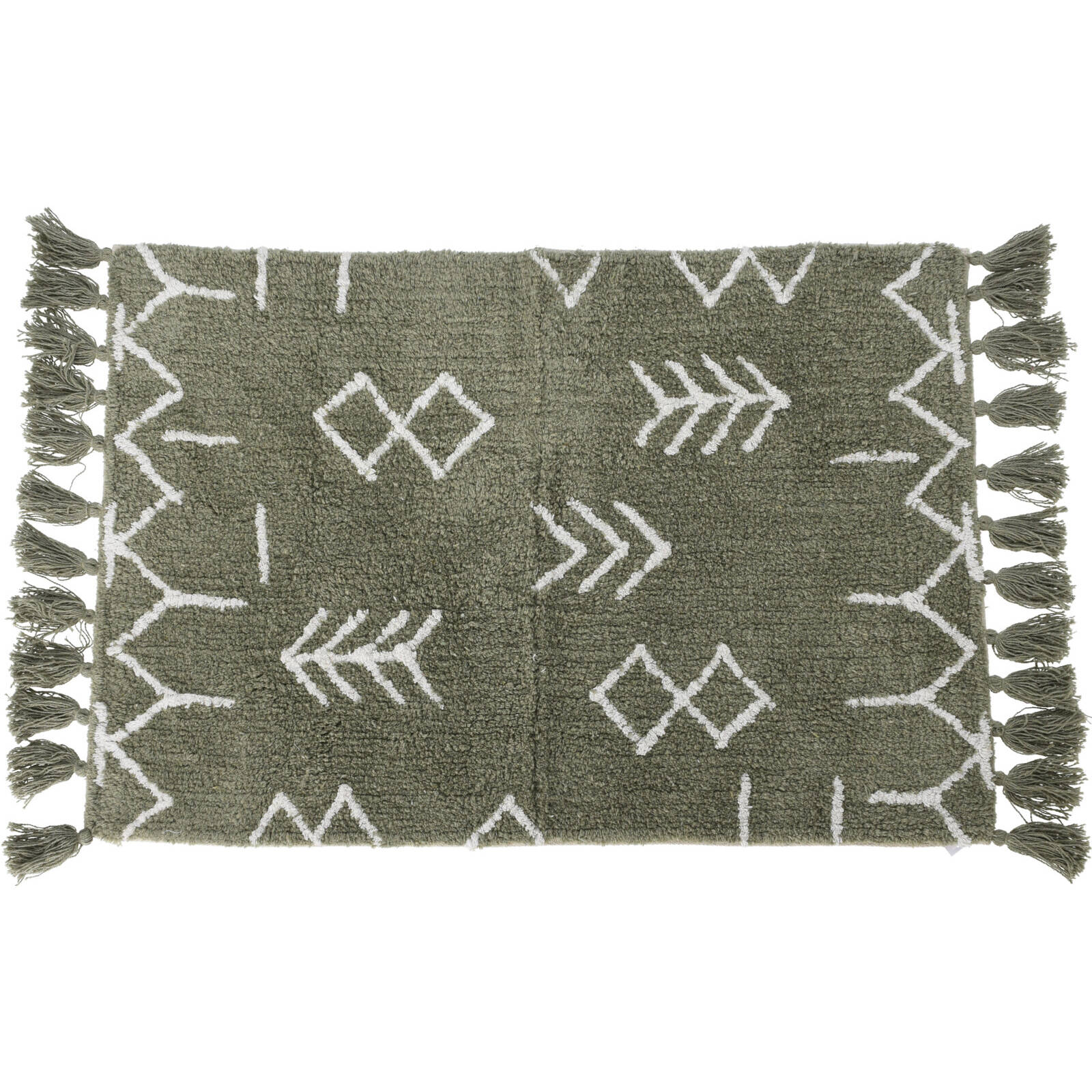Home Styling Collection Zelený koberec s třásněmi, 100% bavlna, etnický vzor zelená