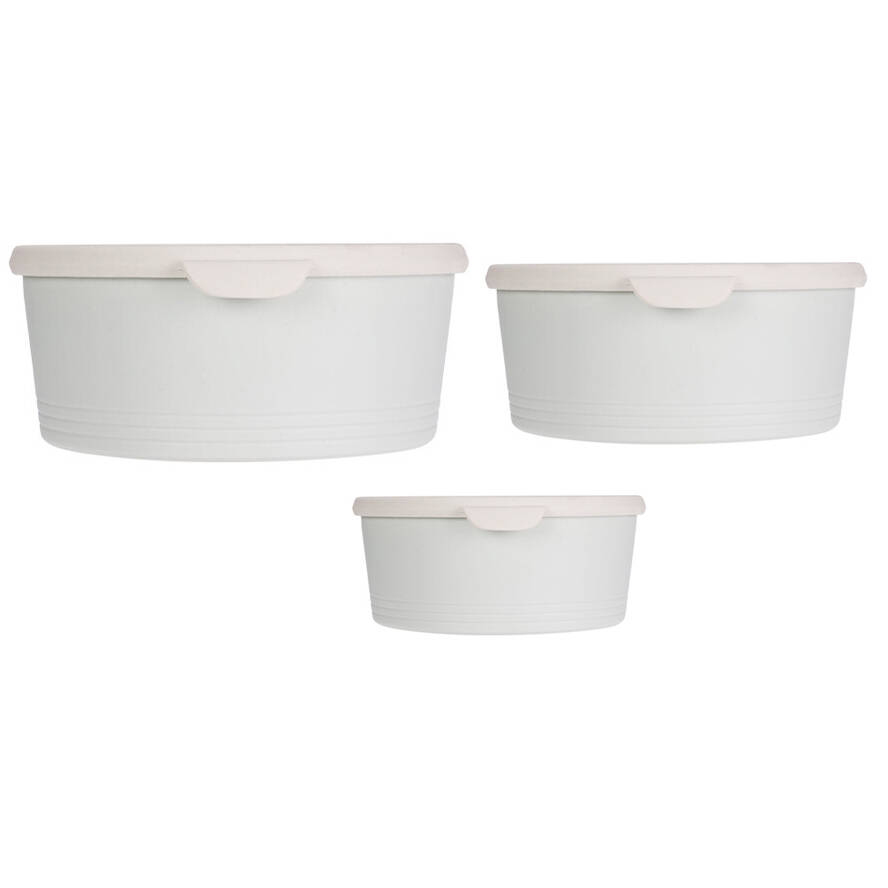 EH Excellent Houseware Kulaté plastové dózy na potraviny, 3 kusy různých velikostí bílá