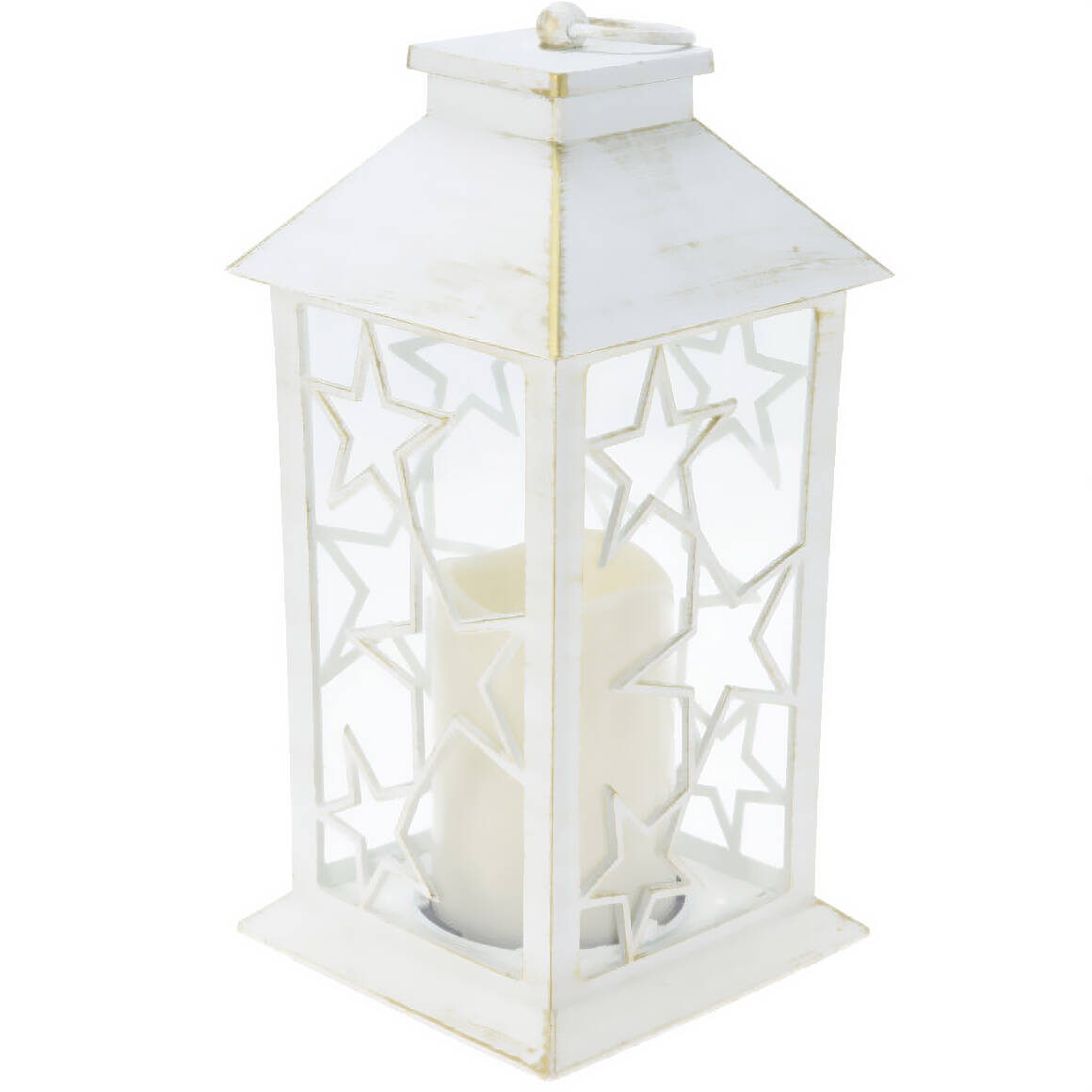 Home Styling Collection Lucerna s LED svíčkou a zimním motivem, 28 cm bílá
