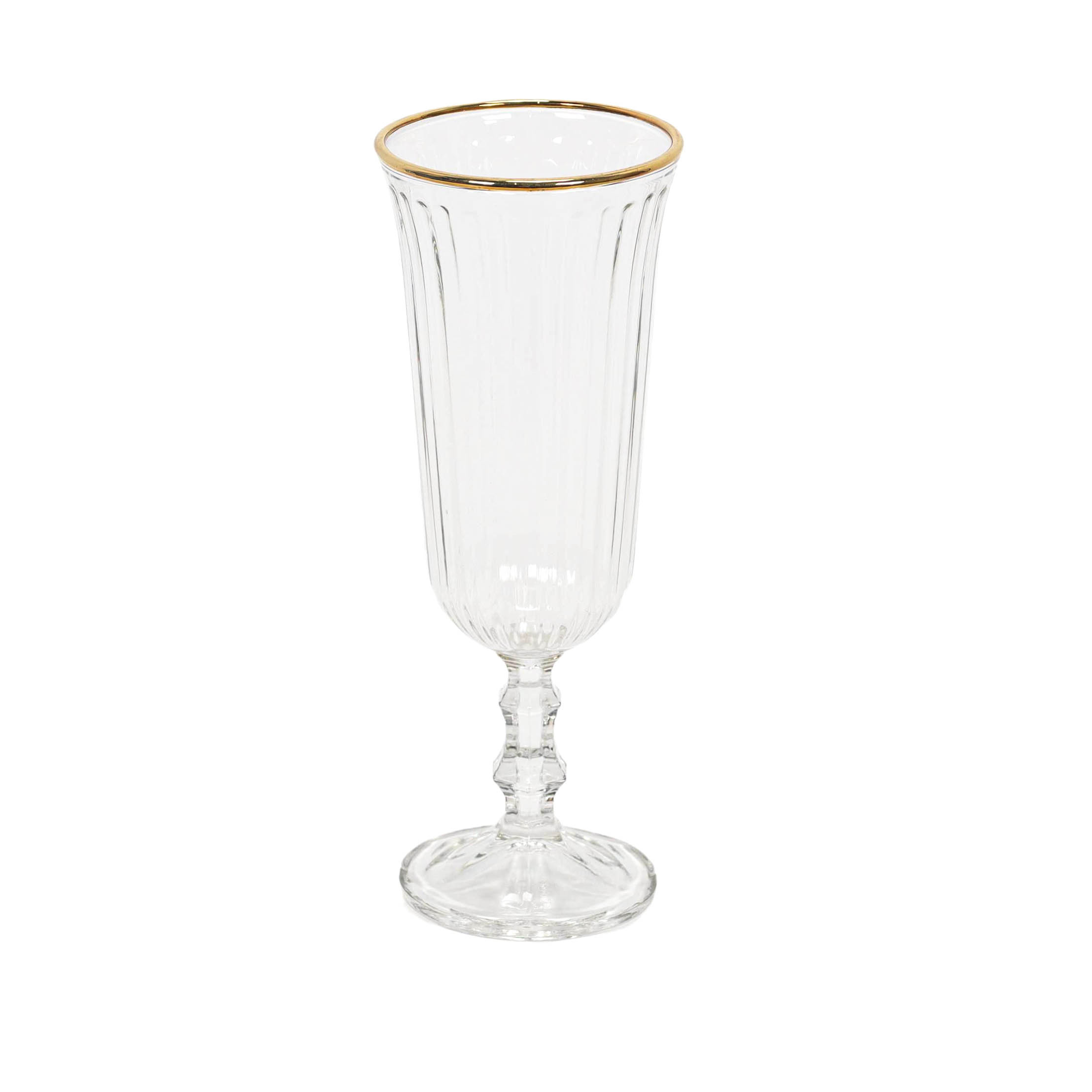 EH Excellent Houseware Sklenice na šampaňské s pruhovaným vzorem a zlatým okrajem, 120 ml transparentní