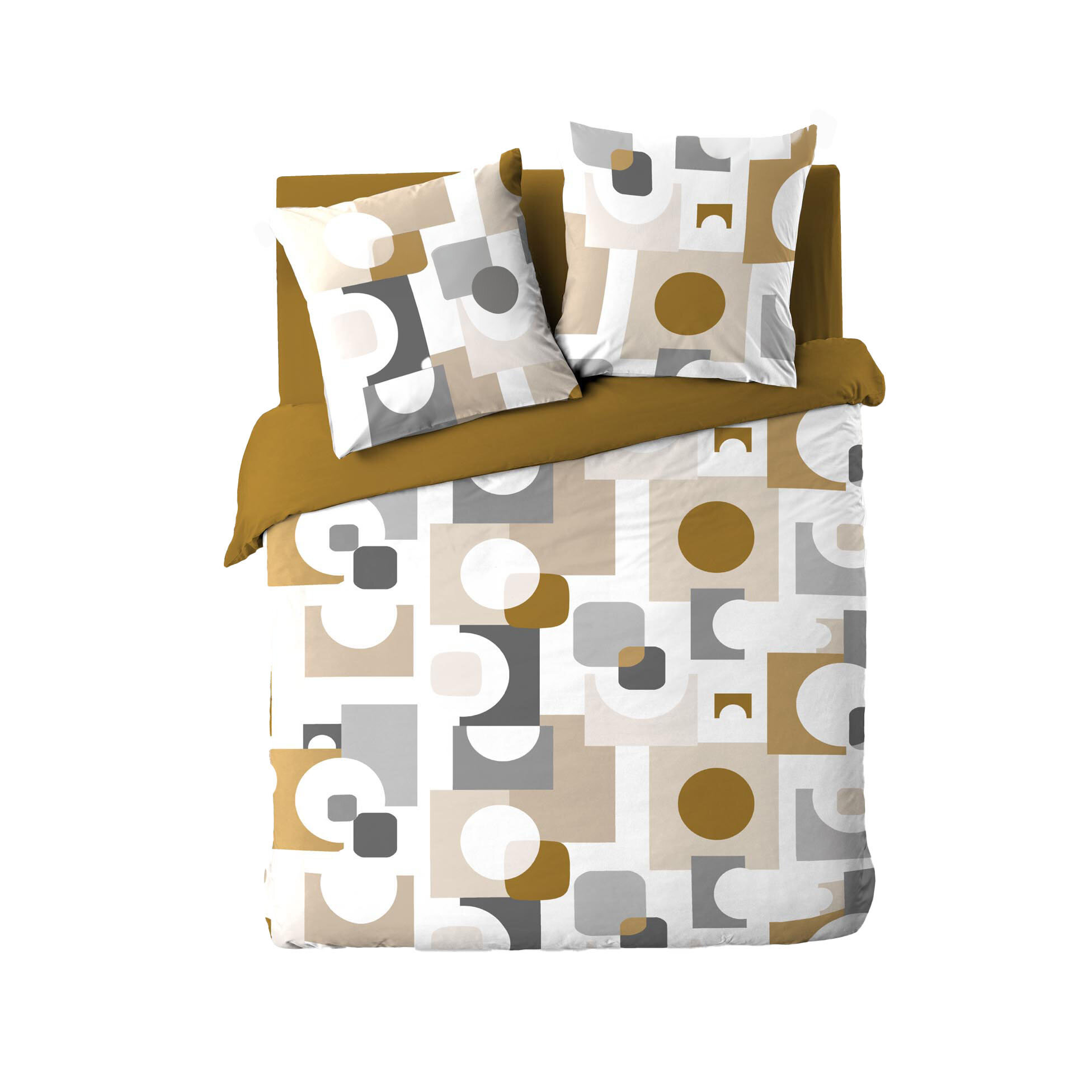 Douceur d'intérieur Sada povlečení s geometrickým vzorem, GEOMELO, 240 x 220 cm žlutá