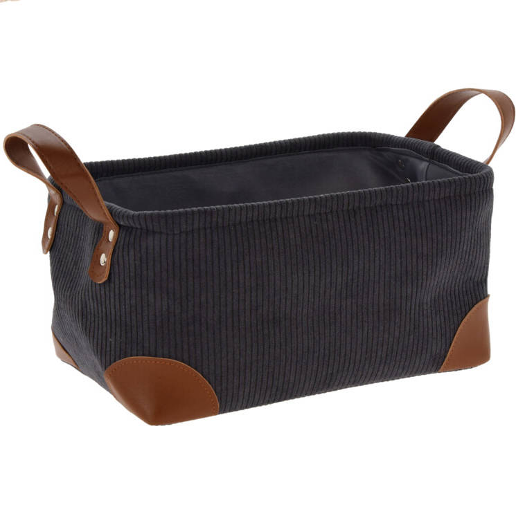 Home Styling Collection Úložný košík, manšestr s uchy, 30 x 20 x 15 cm antracitová