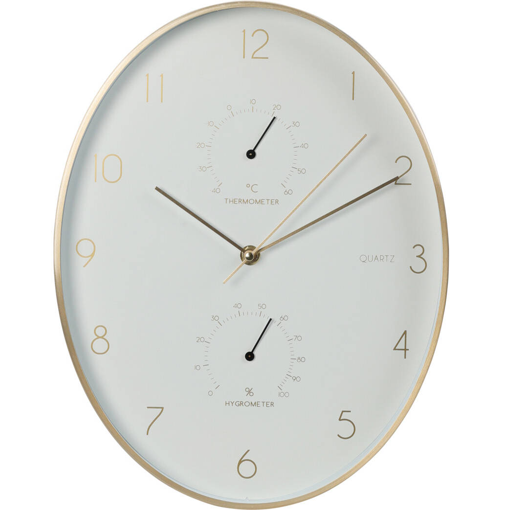 Home Styling Collection Nástěnné hodiny Alu s teploměrem a vlhkoměrem zlatá