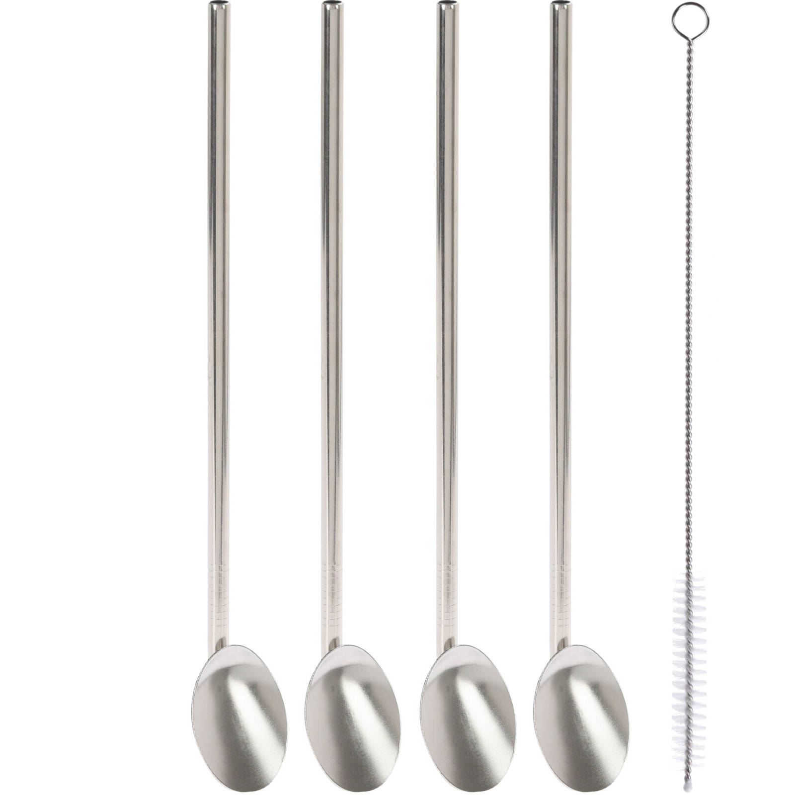 EH Excellent Houseware Kovová brčka s lžičkovým zakončením, 4 kusy + čistič šedá