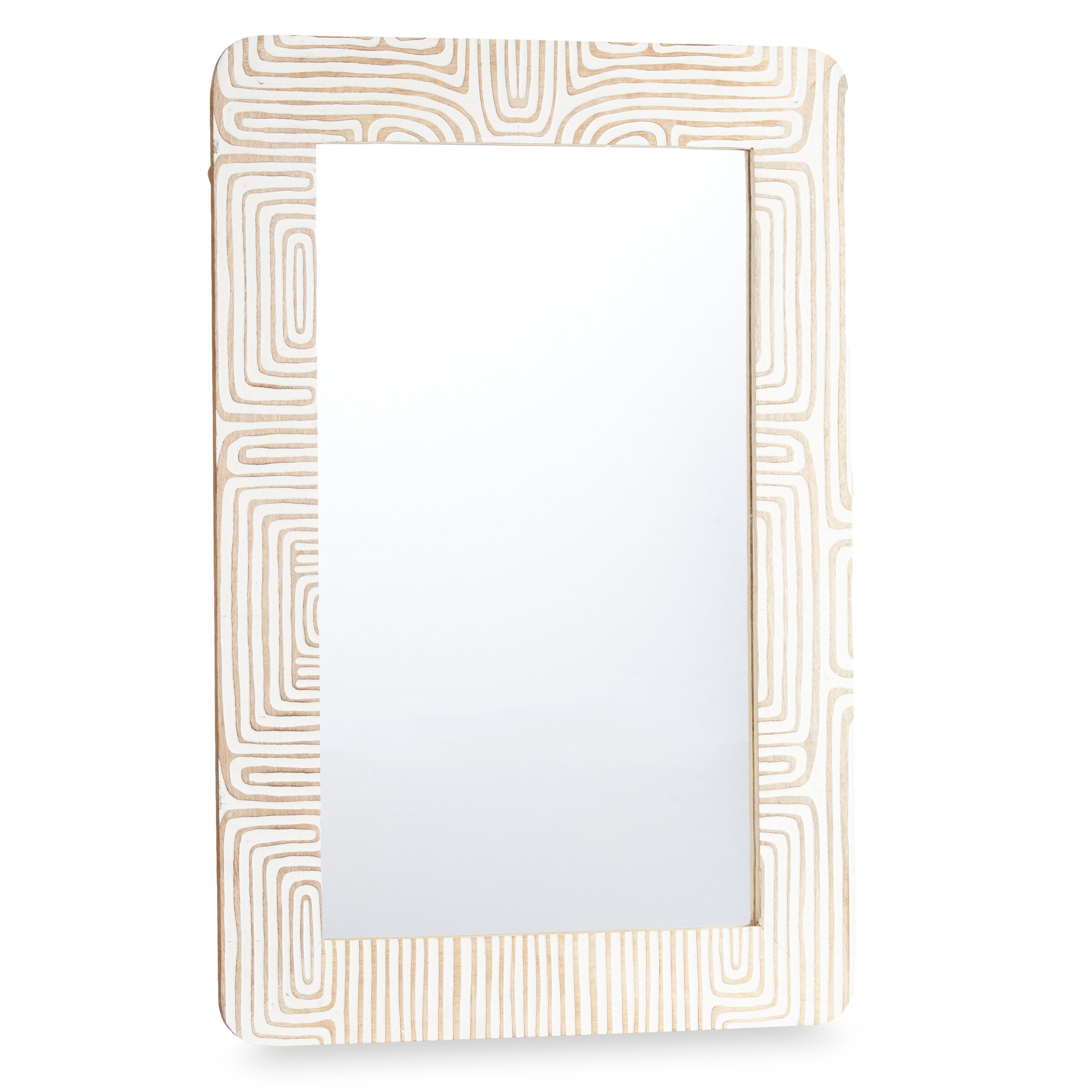 Giftdecor Nástěnné zrcadlo v mangovém dřevěném rámu LINES&CURVES, 60 x 90 cm bílá