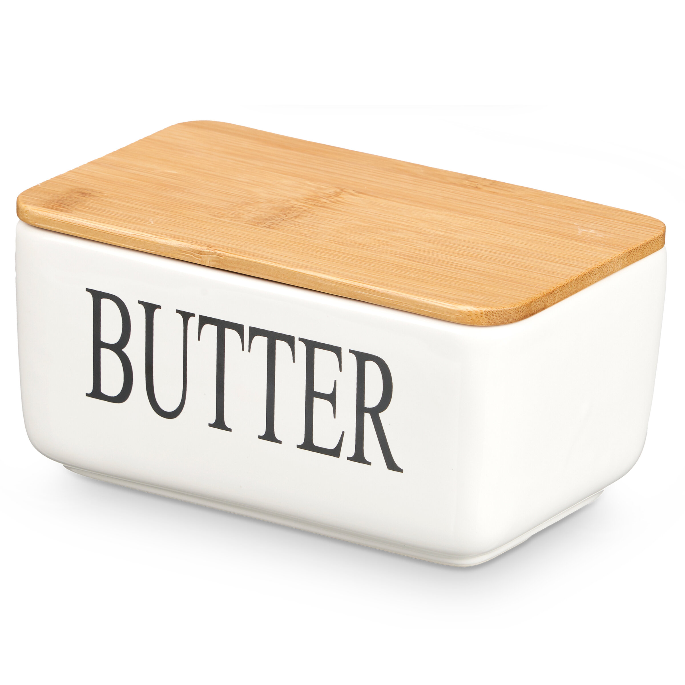 Kinvara Keramická máslenka s nápisem BUTTER, 10 x 16,5 x 8,5 cm, bílá bílá