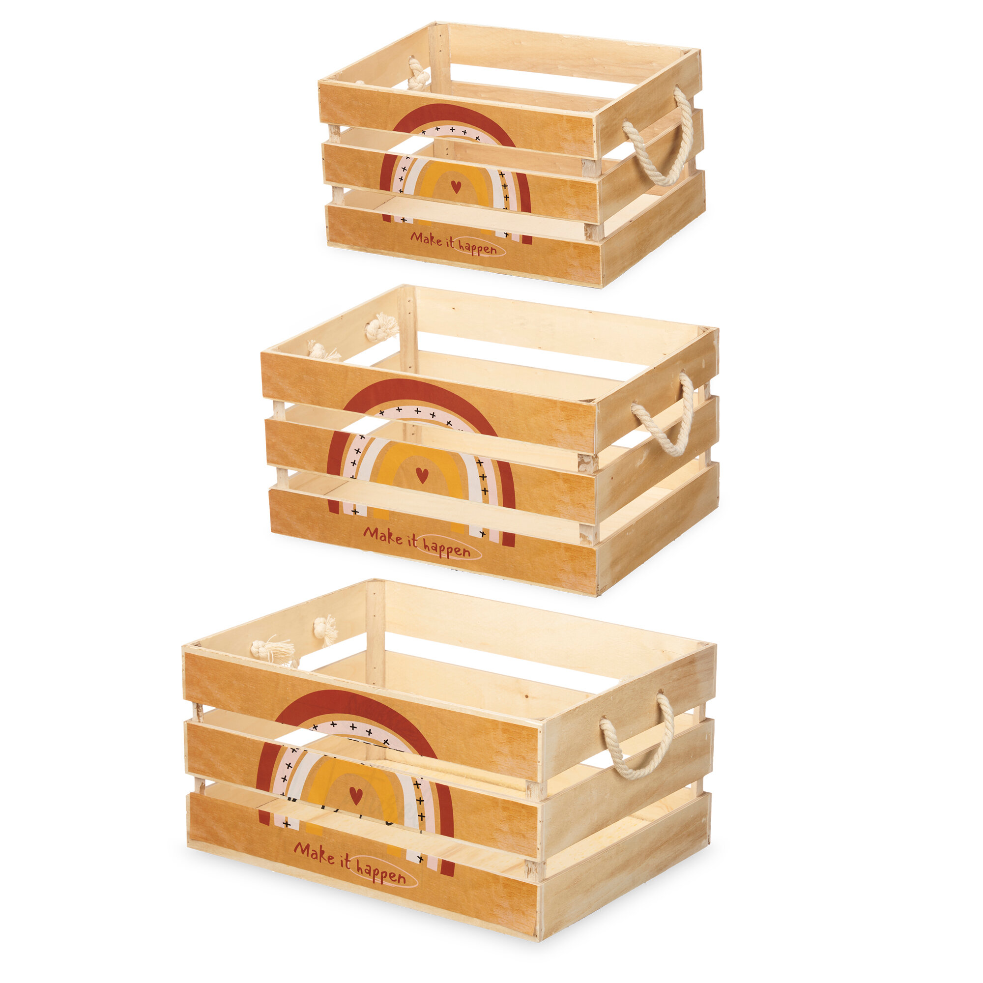 Giftdecor Dřevěné dekorativní boxy s motivem duhy RAINBOW, 3 kusy vícebarevná