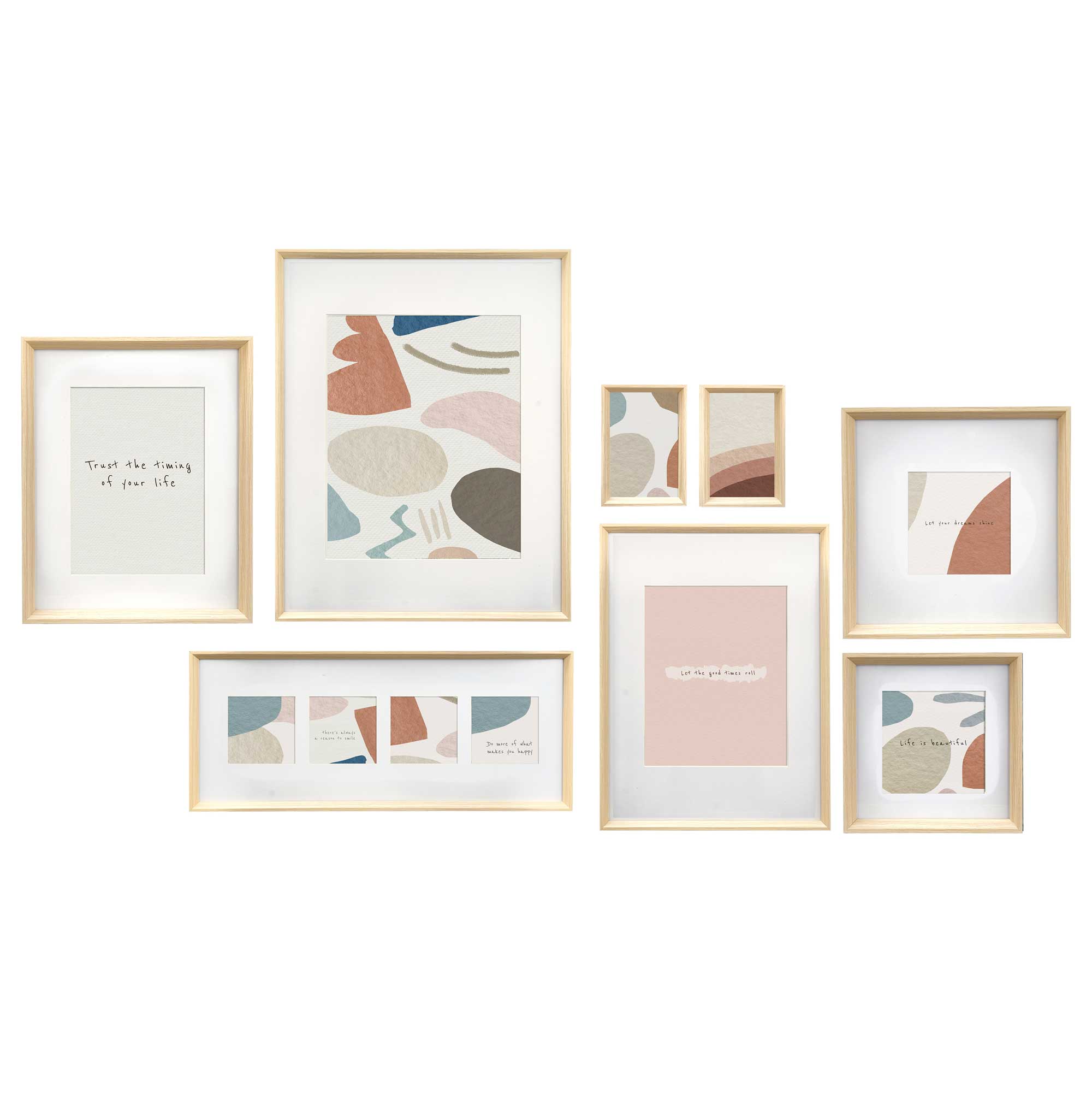 Giftdecor Nástěnné fotorámečky MURAL, 8 rámečků různých velikostí, béžový béžová