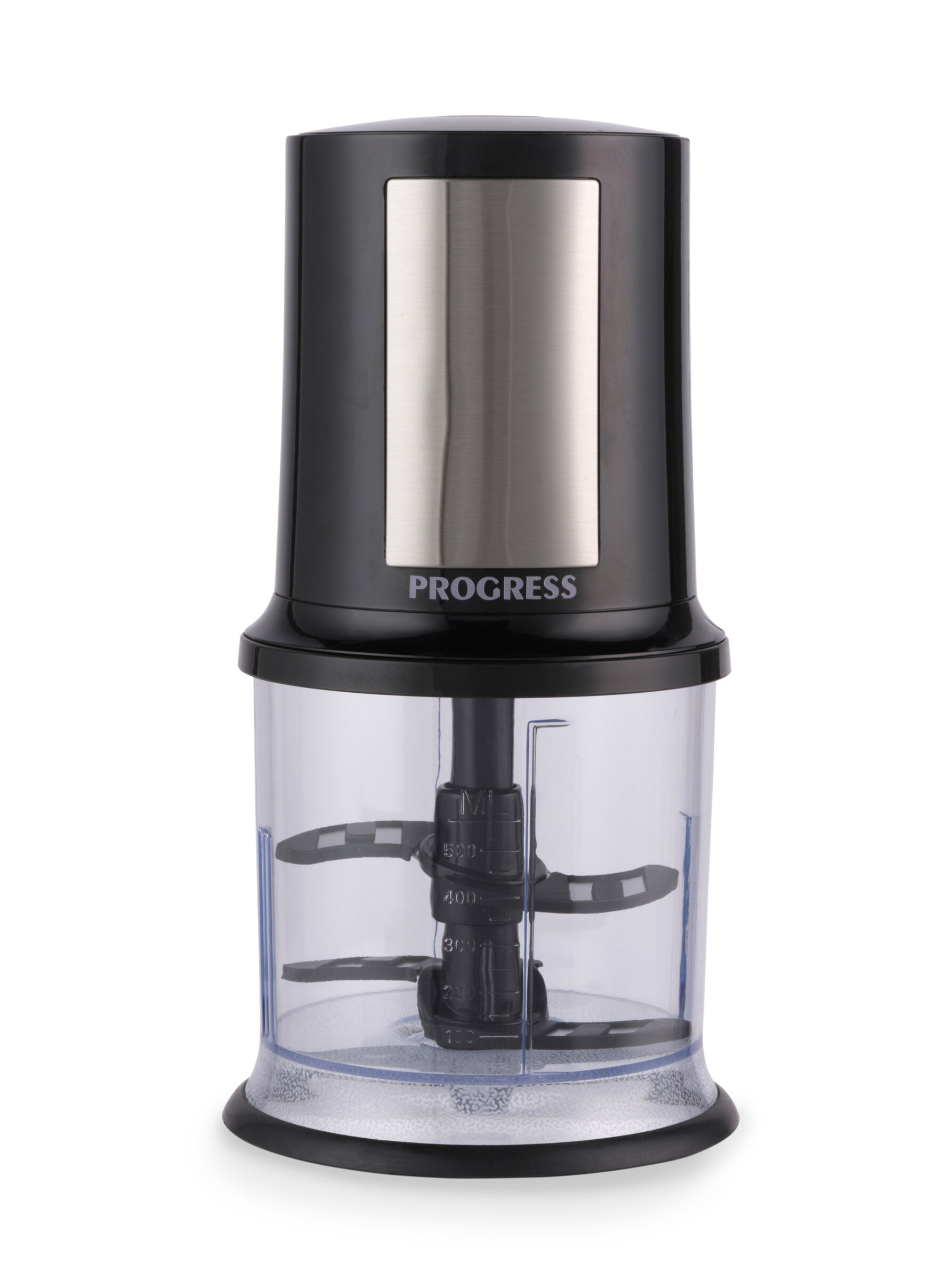 Sekáček potravin 400 W Progress, nerezový sekací nůž, 500 ml černá