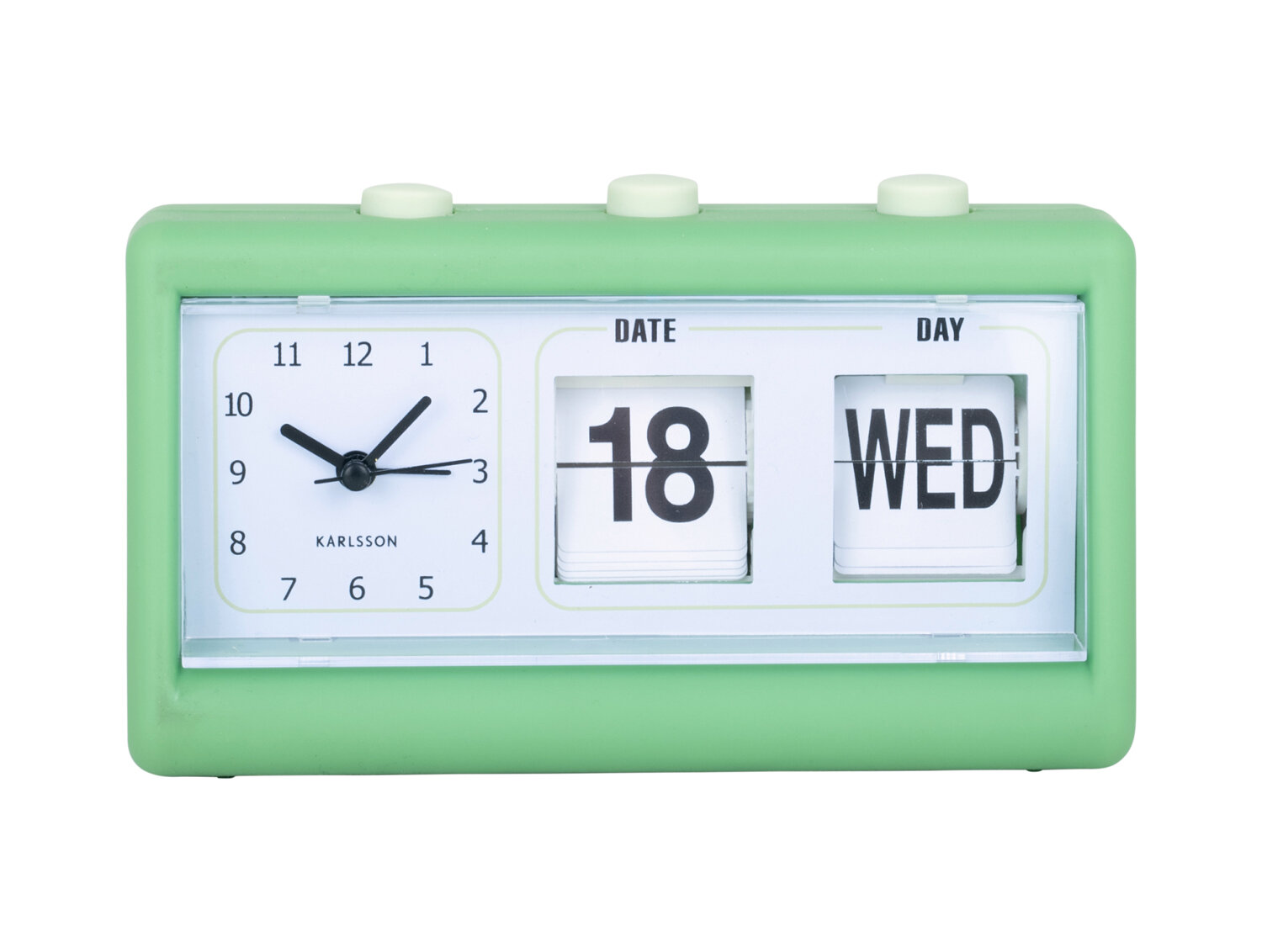 Karlsson Retro budík FLIP s datem, zelený zelený