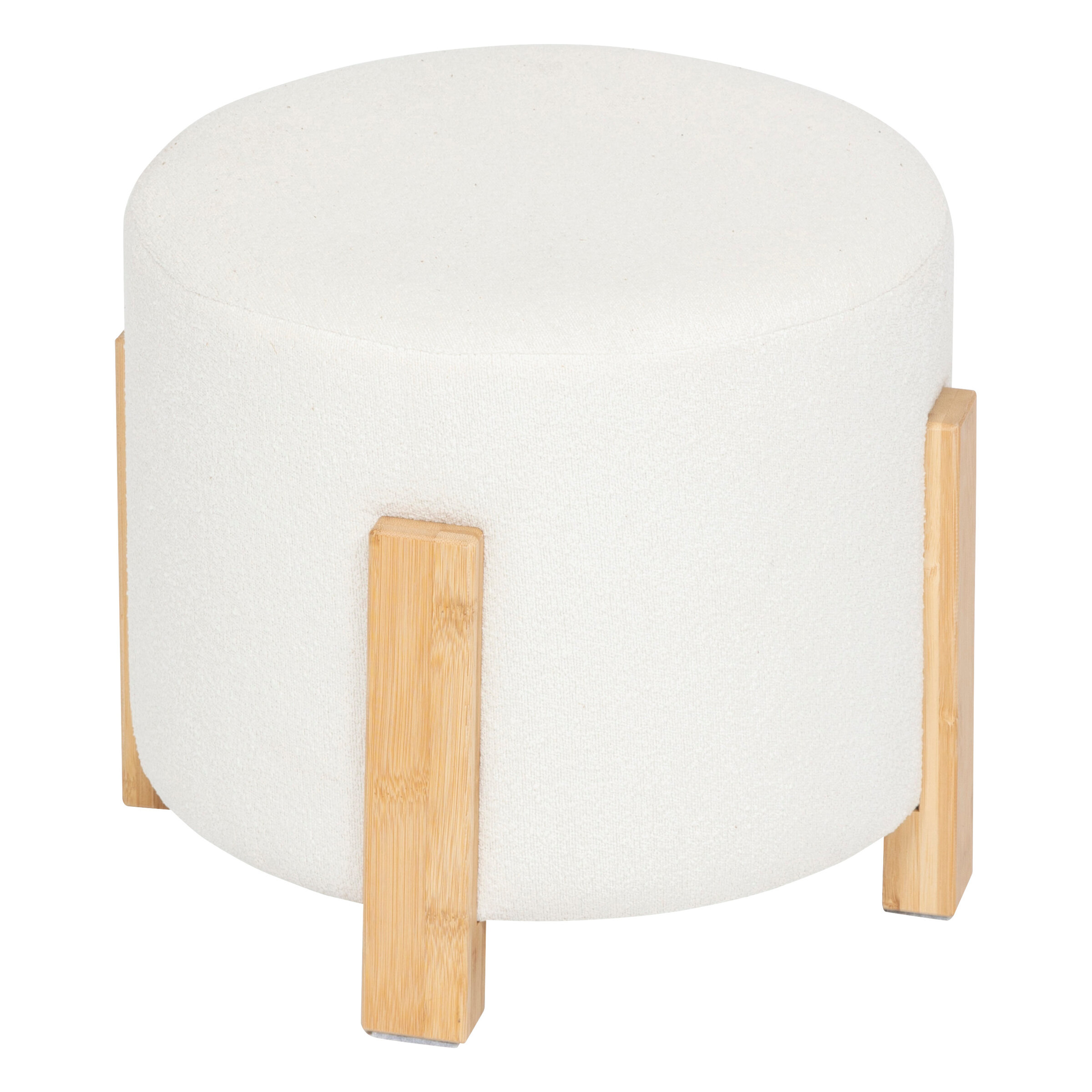 Atmosphera Taburet bouclé Ø 32 cm s bambusovými nohami bílý 96673