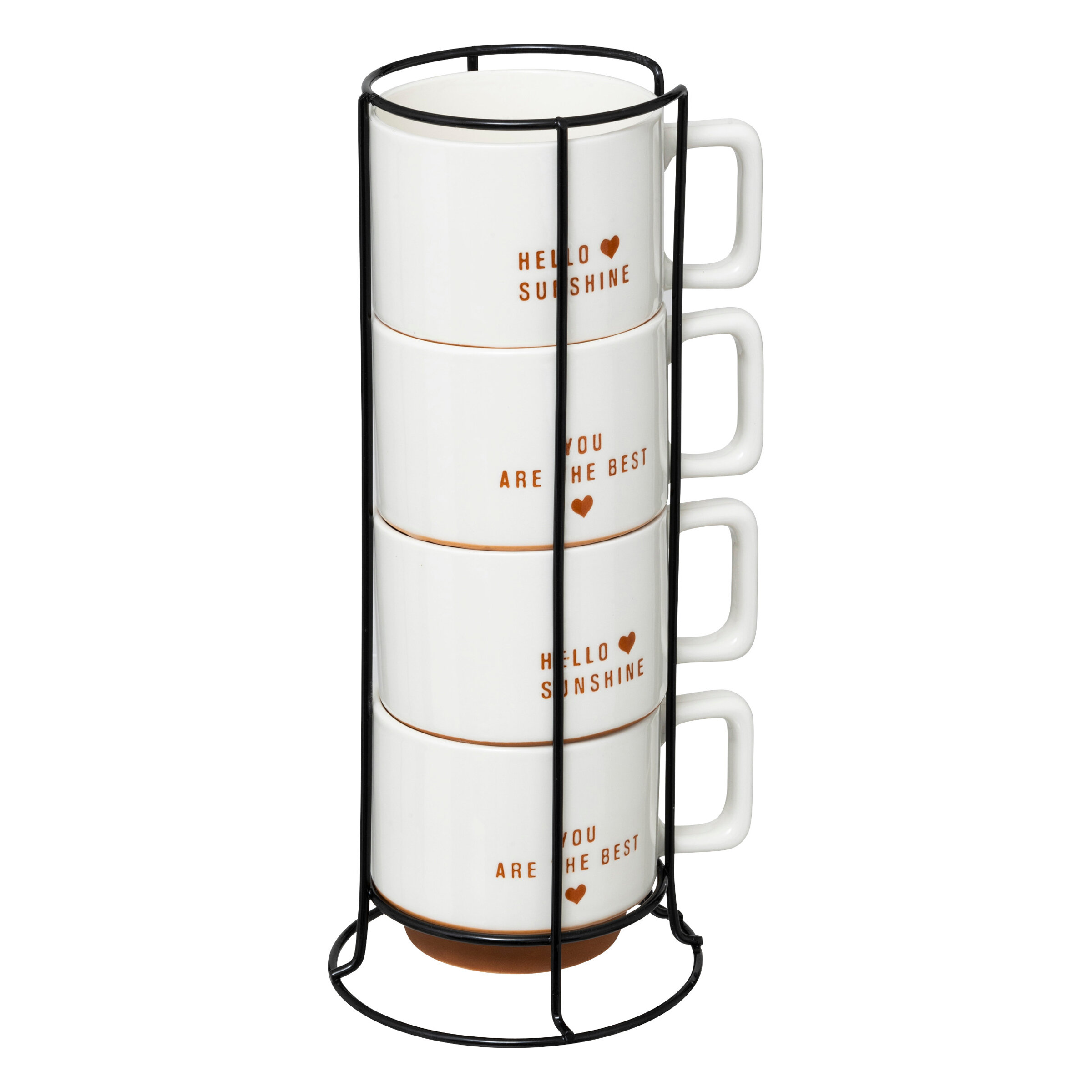 Secret de Gourmet Sada 4 porcelánových hrnků HELLO na kovovém stojanu, 4 x 300 ml bílý