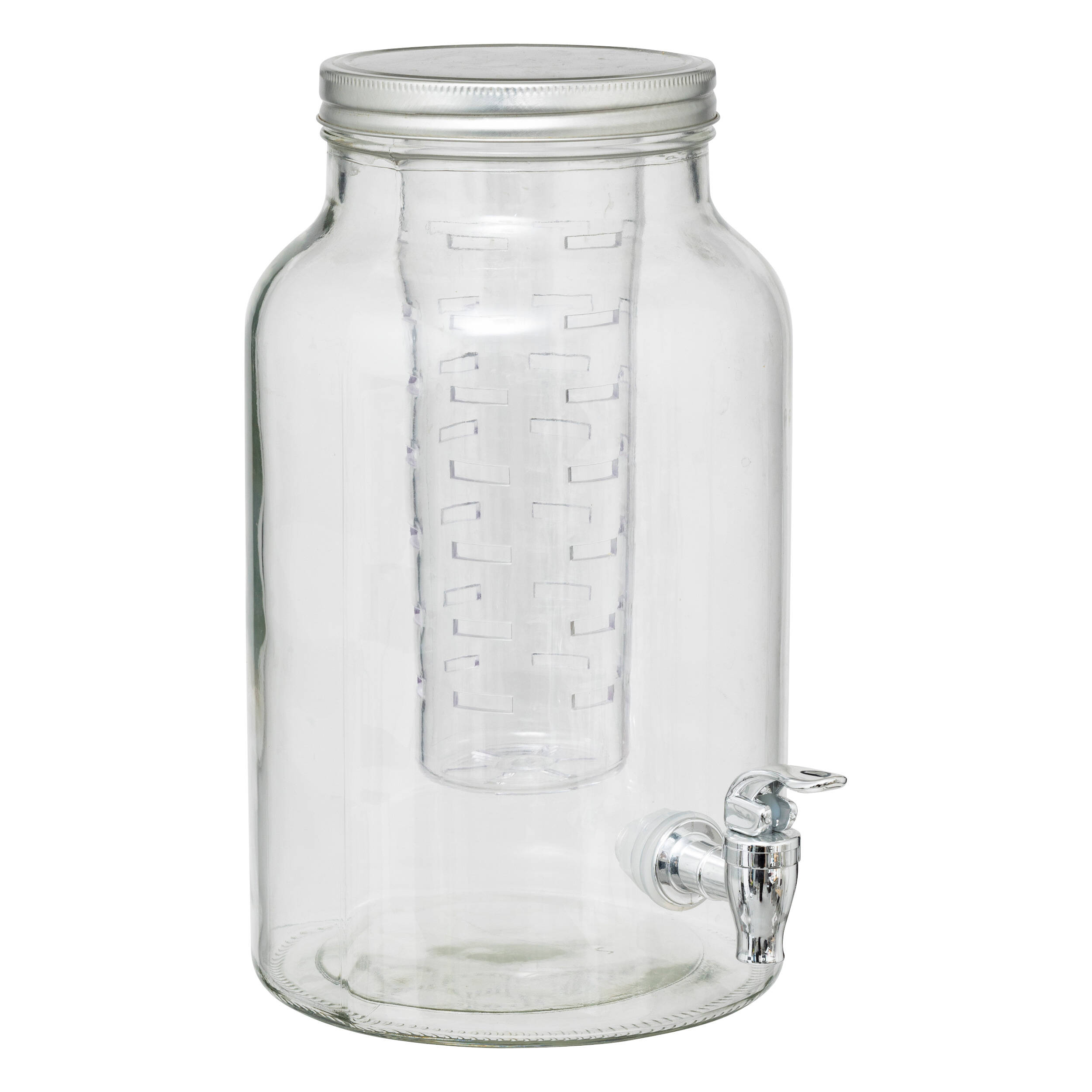 Secret de Gourmet Skleněný dávkovač nápojů s kohoutkem a vložkou na ovoce FUZY, 6 l transparentní