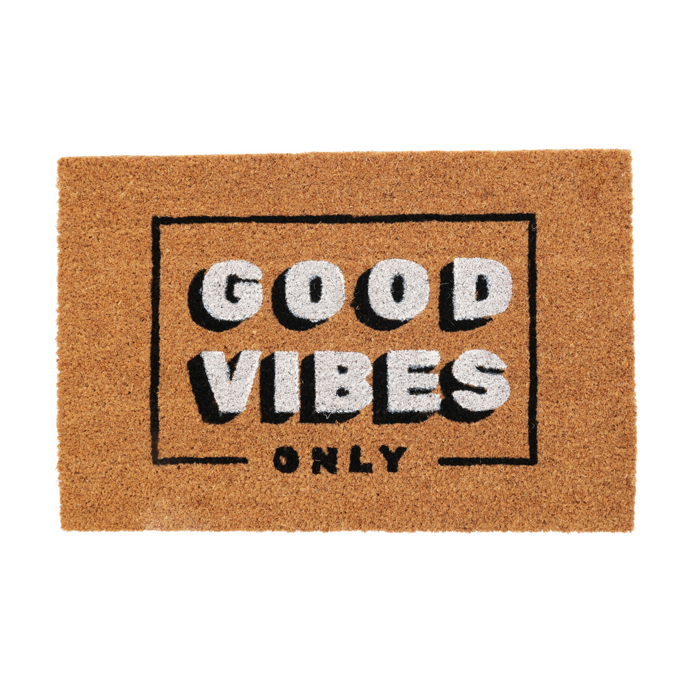 Home Styling Collection Kokosová rohožka s nápisem GOOD VIBES, 59 x 39 cm hnědý