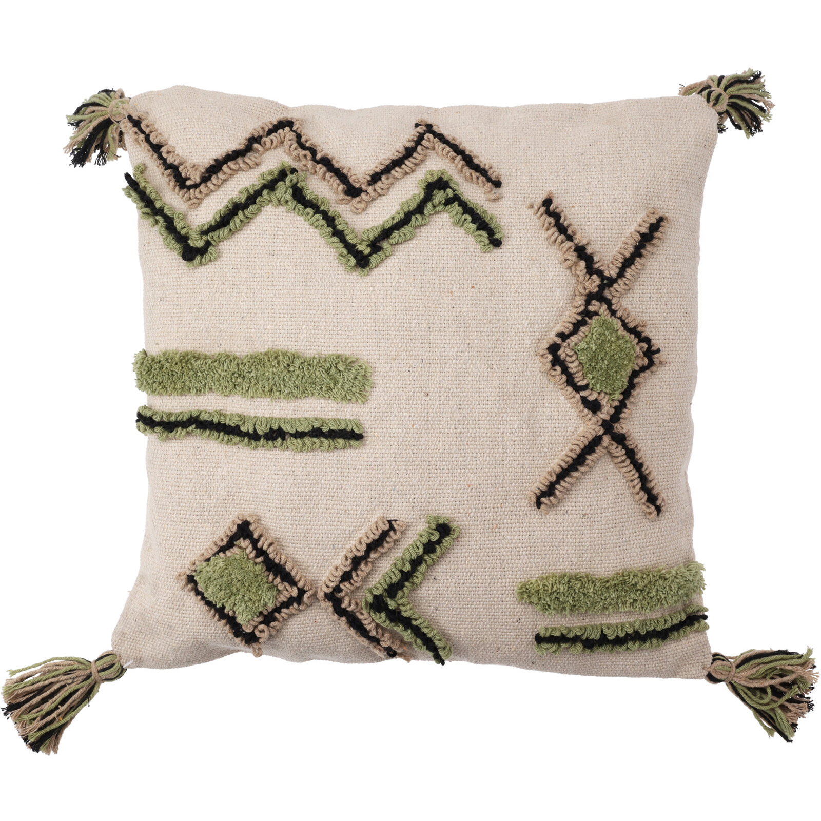 Home Styling Collection Dekorační bavlněný polštář se střapci, 45 x 45 cm zelený