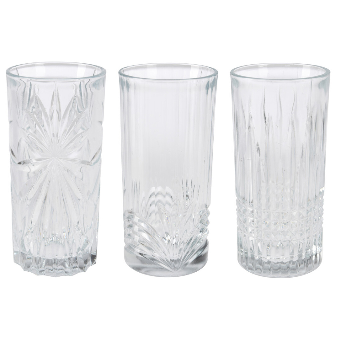 EH Excellent Houseware Sada 3 sklenic se vzorem, 380 ml transparentní