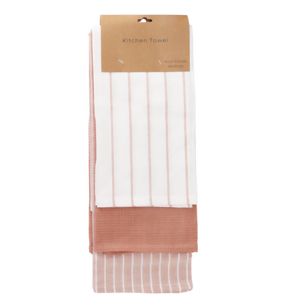 Home Styling Collection Bavlněné kuchyňské utěrky, 3 ks, 70 x 45 cm, růžové růžový