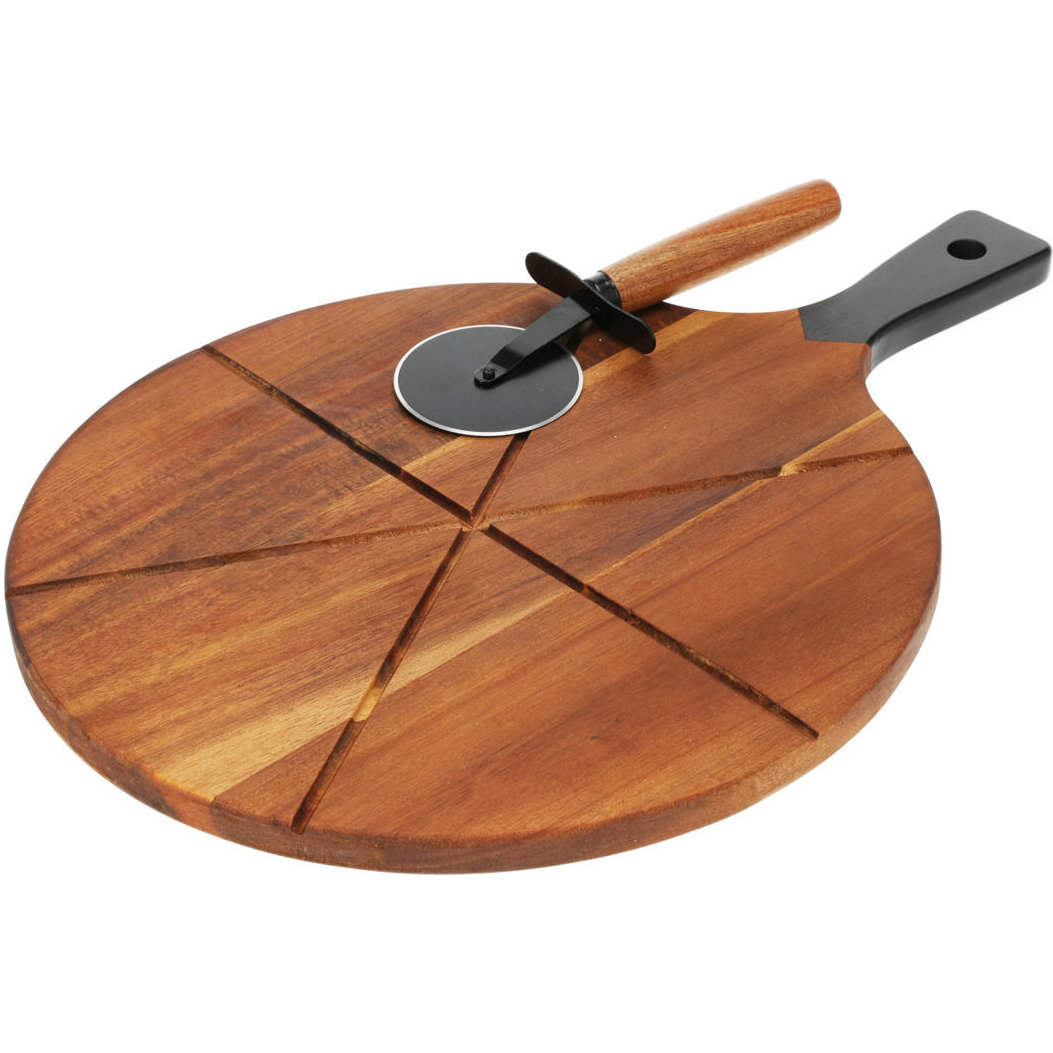 EH Excellent Houseware Deska na pizzu z akátového dřeva s nožem hnědý