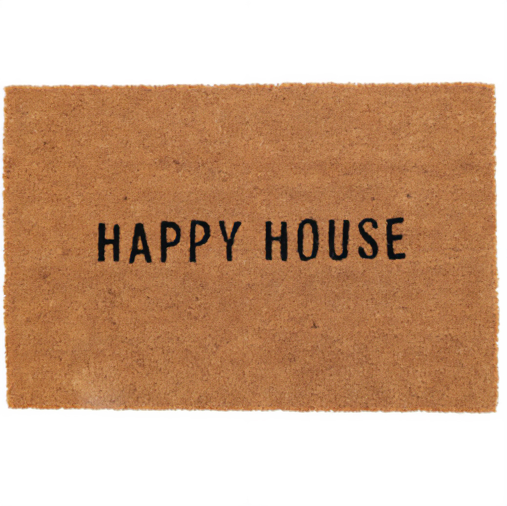 Home Styling Collection Kokosová rohožka s nápisem HAPPY HOUSE, 59 x 39 cm hnědý