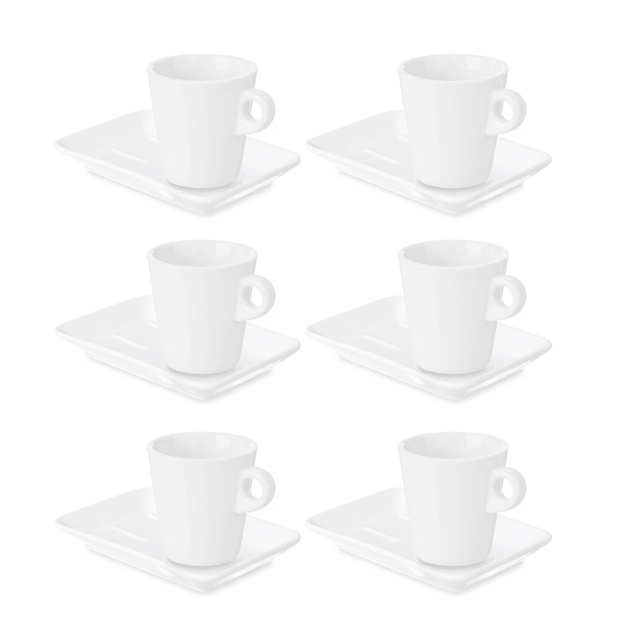 Vessia Sada porcelánových šálků na kávu s podšálkem, bílá, 6 ks, 180 ml bílý