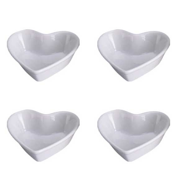 EH Excellent Houseware Misky na občerstvení z porcelánu, 4 ks, srdička bílý