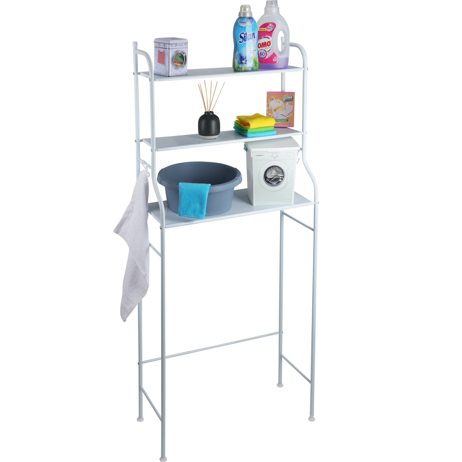 Ultra Clean Regál nad pračku s háčky, 65 x 25 x 155 cm bílý