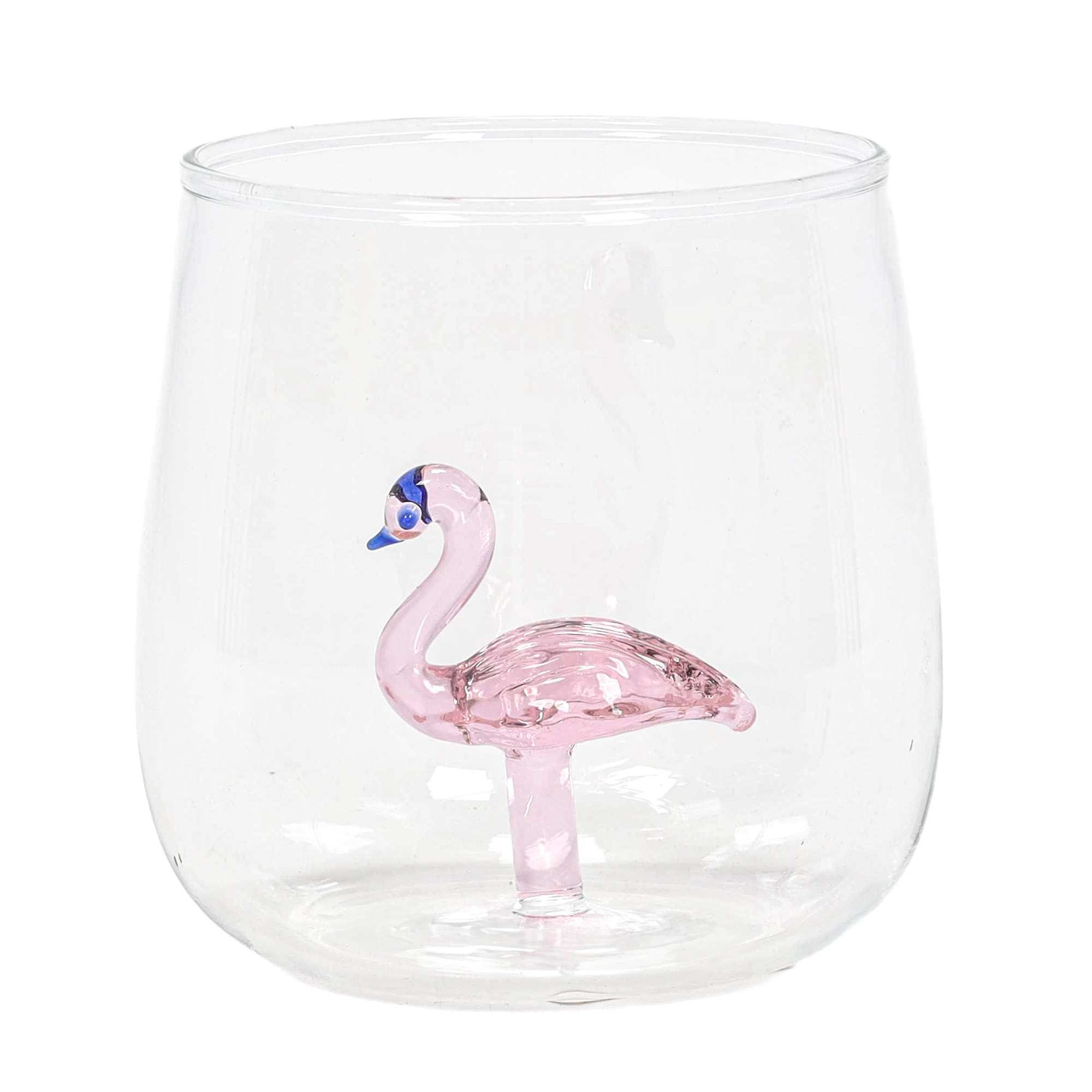 EH Excellent Houseware Sklenice s figurkou, 400 ml, růžový plameňák transparentní