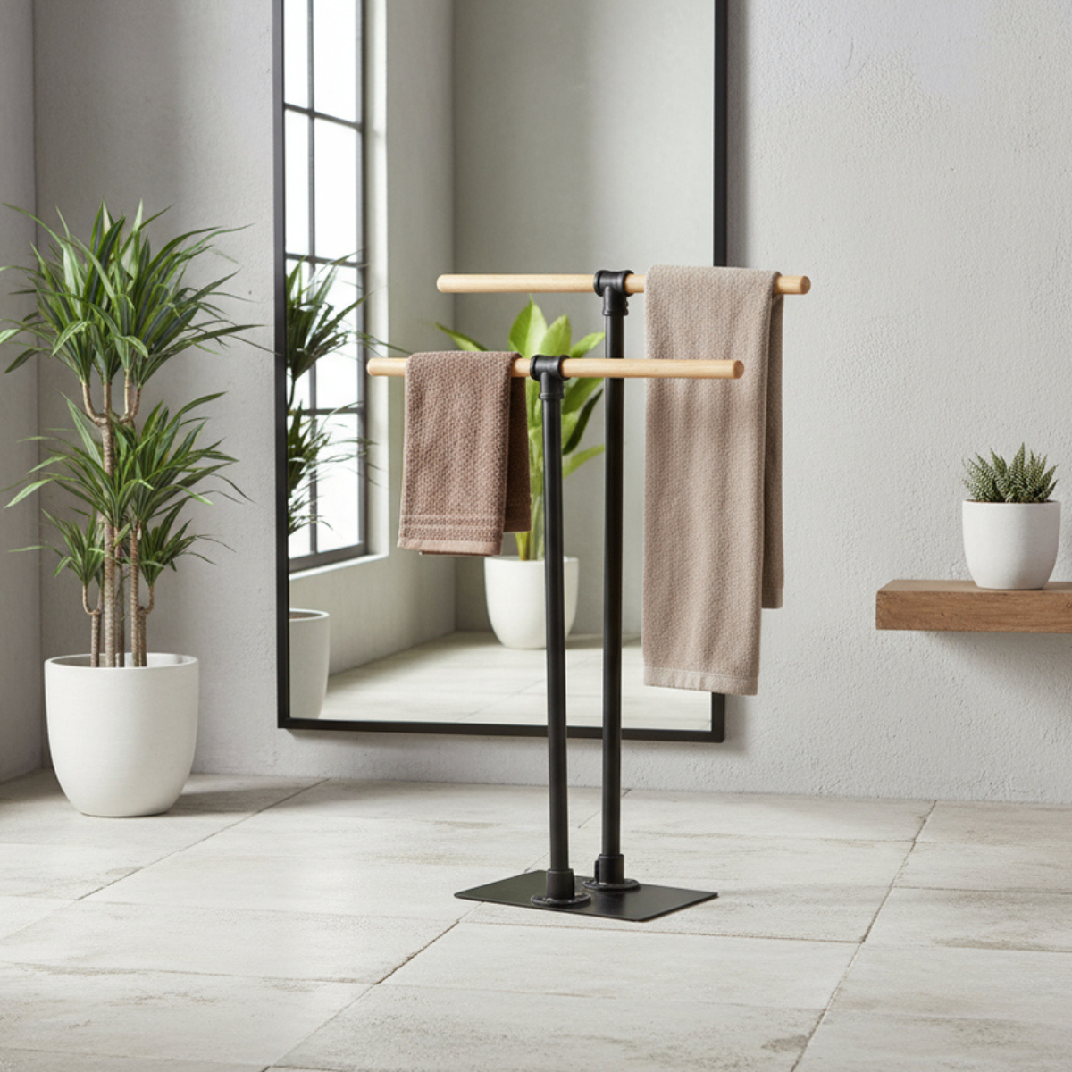 Koupelnový věšák na ručníky FORLI, s bambusovým zakončením, WENKO černá
