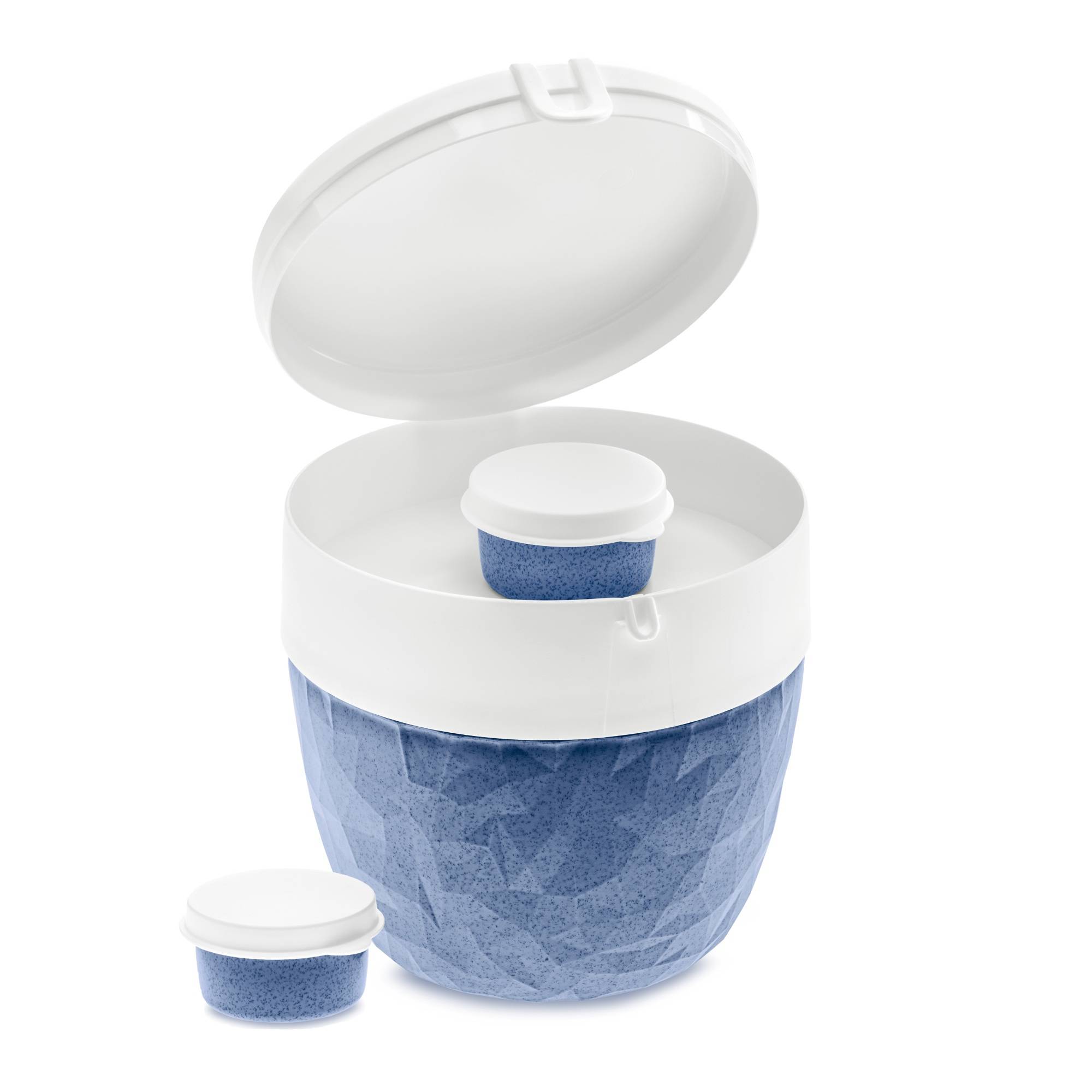 Svačinový box na salát a omáčku BENTOBOX M, 3dílný, KOZIOL modrý